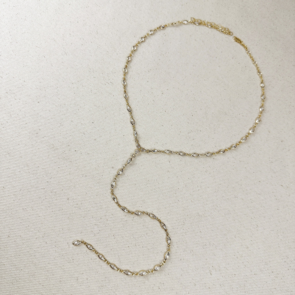 Mondsee 18k Gold Filled Bezel Ellipse CZ Lariat Necklace | 18k Gold Filled Jewelry