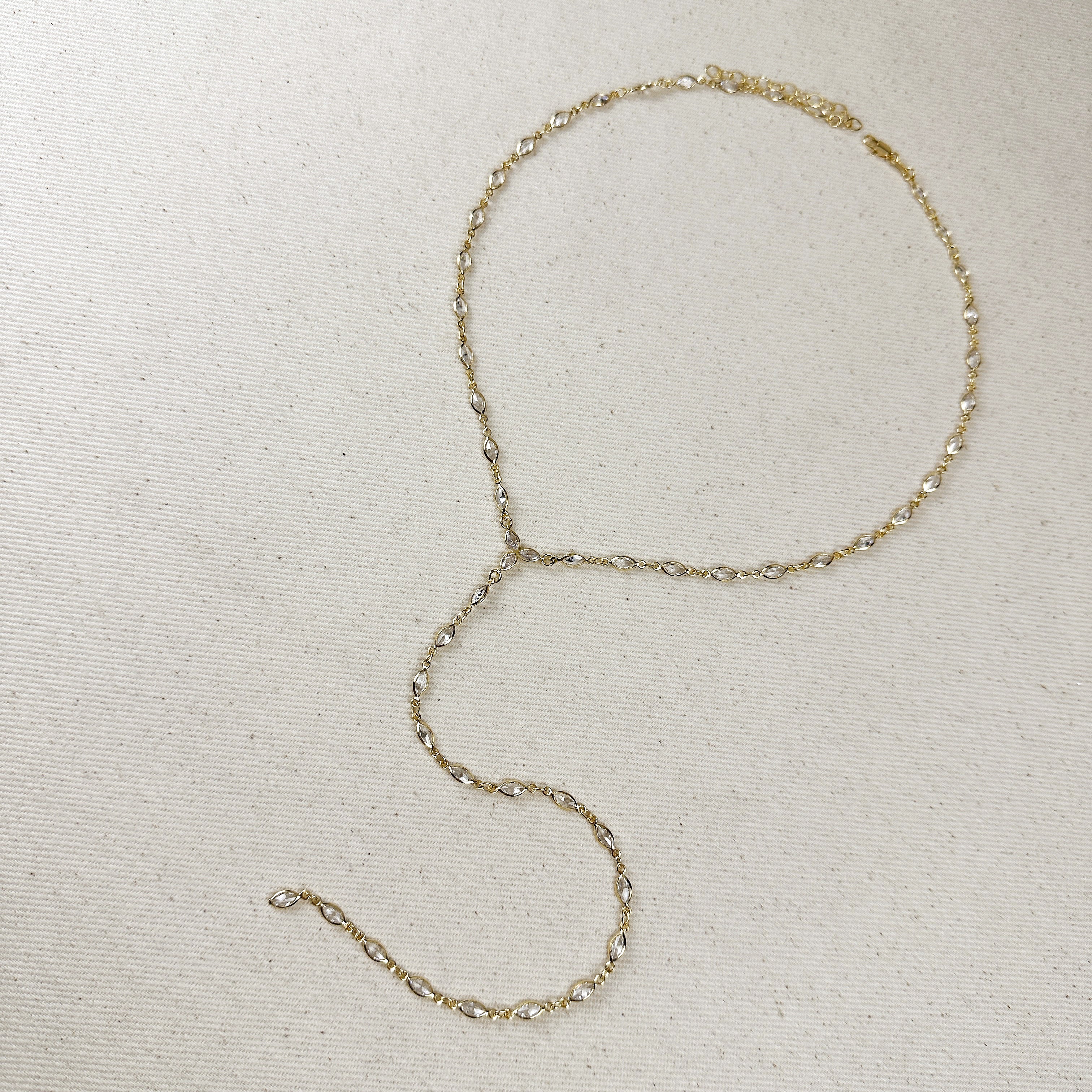 Mondsee 18k Gold Filled Bezel Ellipse CZ Lariat Necklace | 18k Gold Filled Jewelry