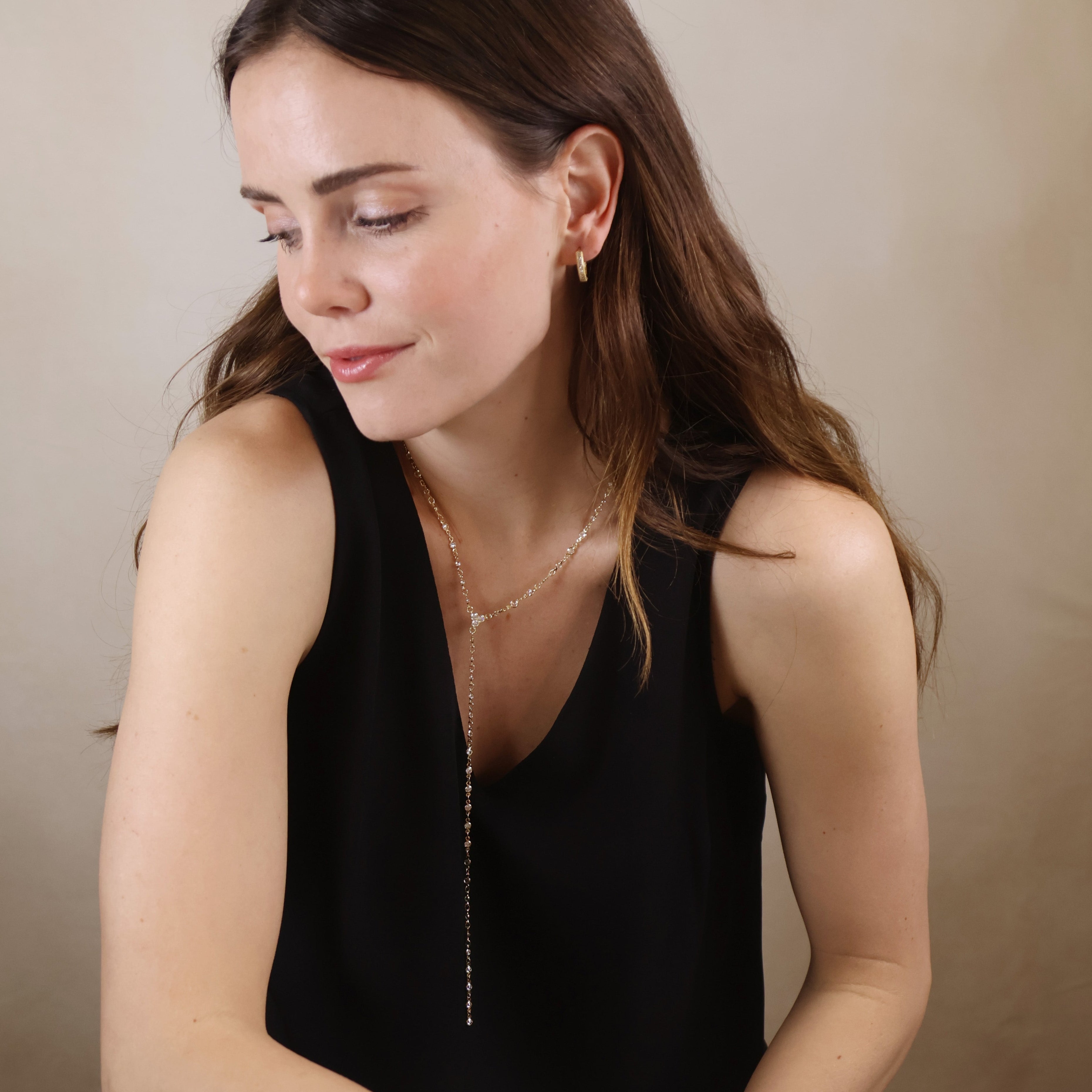 Mondsee 18k Gold Filled Round Bezel CZ Lariat Necklace | 18k Gold Filled Jewelry