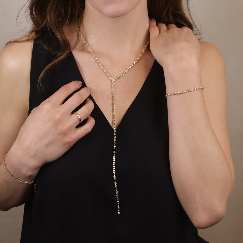 Mondsee 18k Gold Filled Round Bezel CZ Lariat Necklace | 18k Gold Filled Jewelry