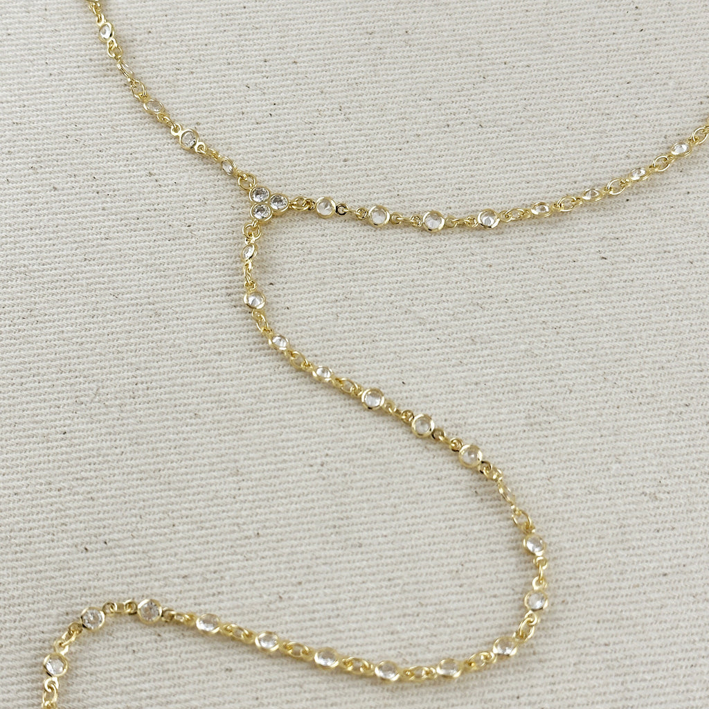 Mondsee 18k Gold Filled Round Bezel CZ Lariat Necklace | 18k Gold Filled Jewelry