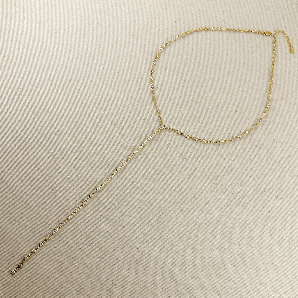 Mondsee 18k Gold Filled Round Bezel CZ Lariat Necklace | 18k Gold Filled Jewelry