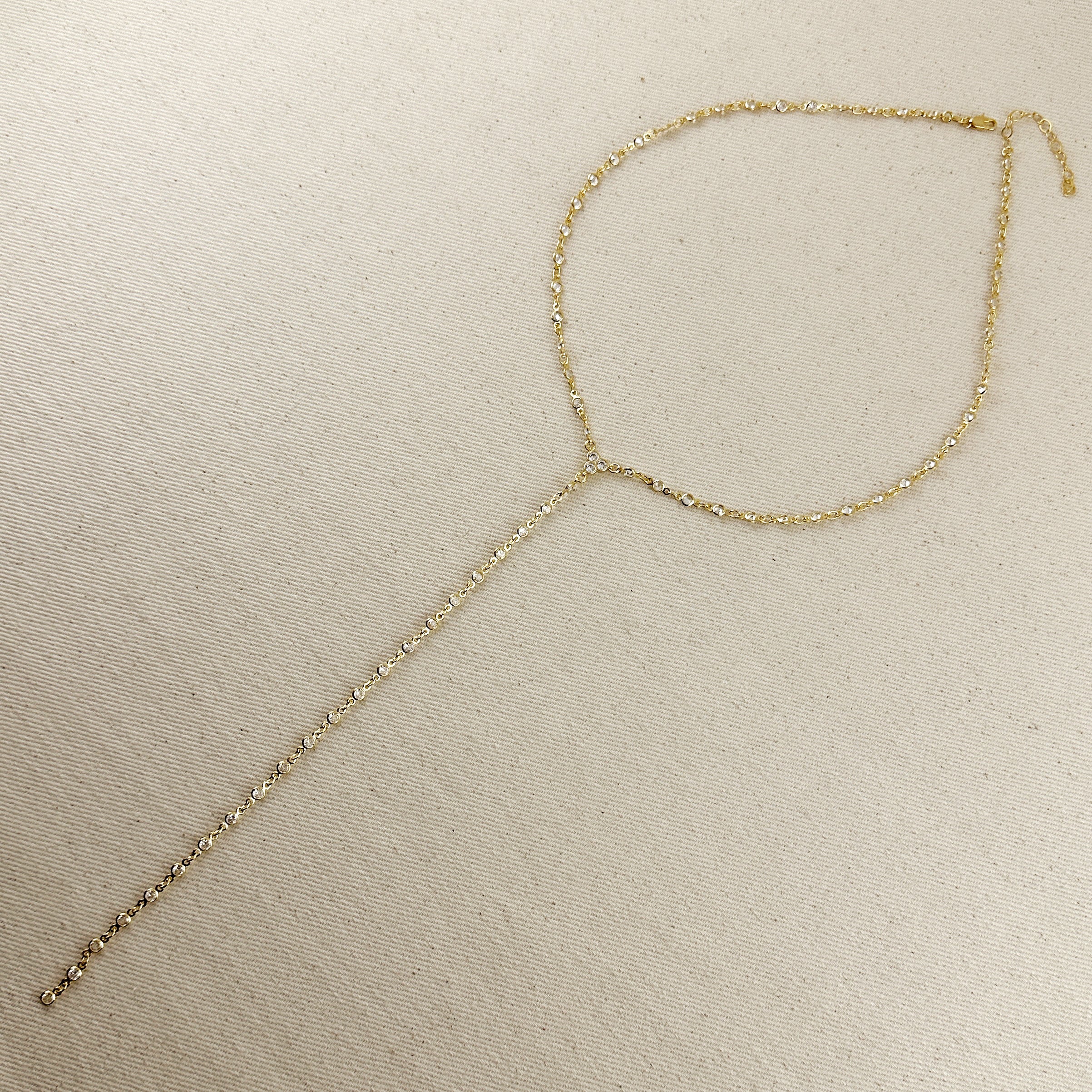 Mondsee 18k Gold Filled Round Bezel CZ Lariat Necklace | 18k Gold Filled Jewelry