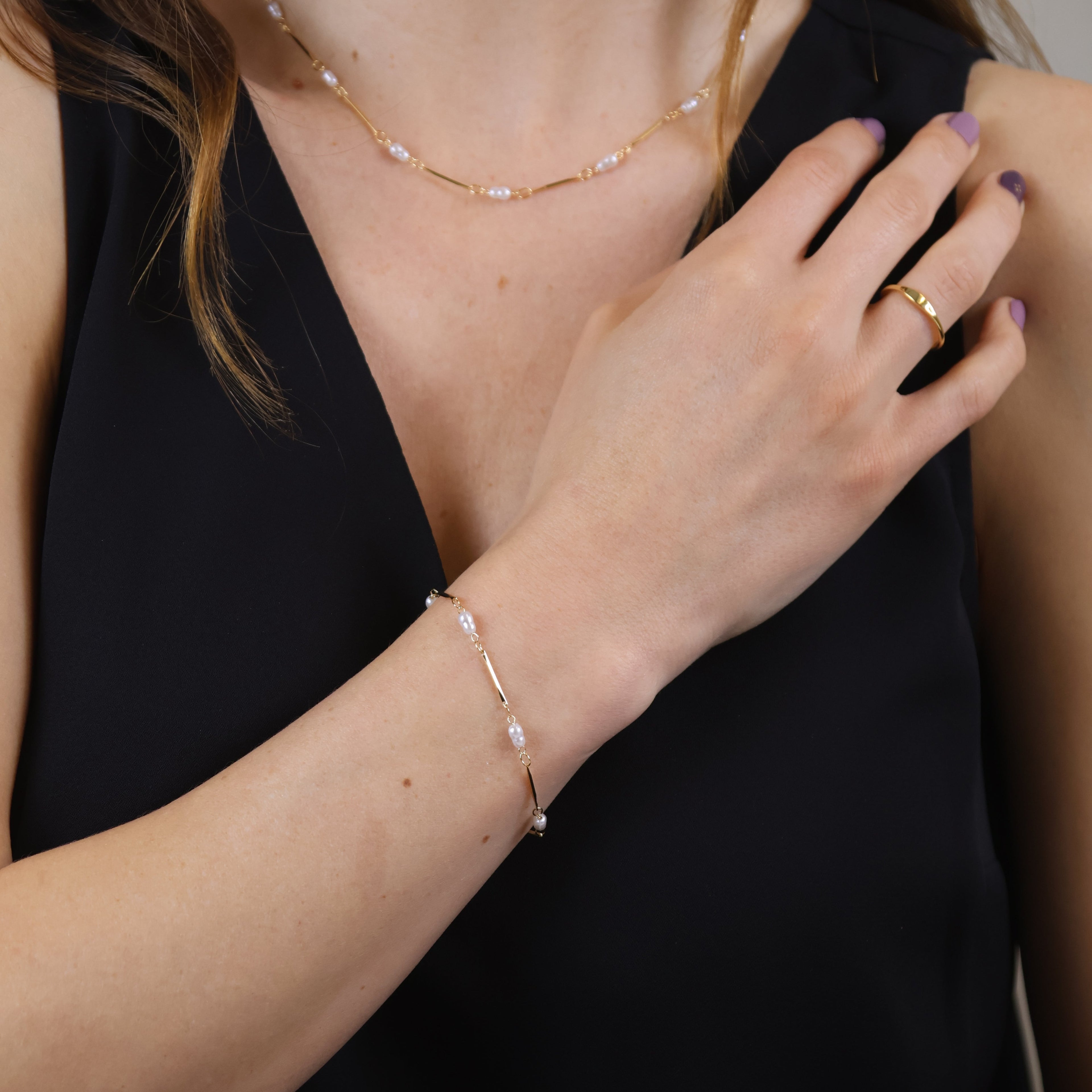 Mondsee 18k Gold Filled Pearl Bead & Straw Bracelet | 18k Gold Filled Jewelry