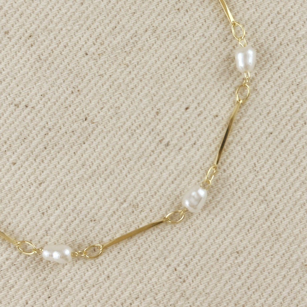 Mondsee 18k Gold Filled Pearl Bead & Straw Bracelet | 18k Gold Filled Jewelry