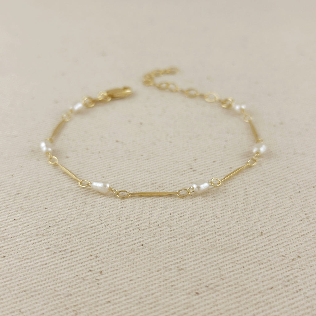 Mondsee 18k Gold Filled Pearl Bead & Straw Bracelet | 18k Gold Filled Jewelry