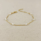 Mondsee 18k Gold Filled Pearl Bead & Straw Bracelet | 18k Gold Filled Jewelry