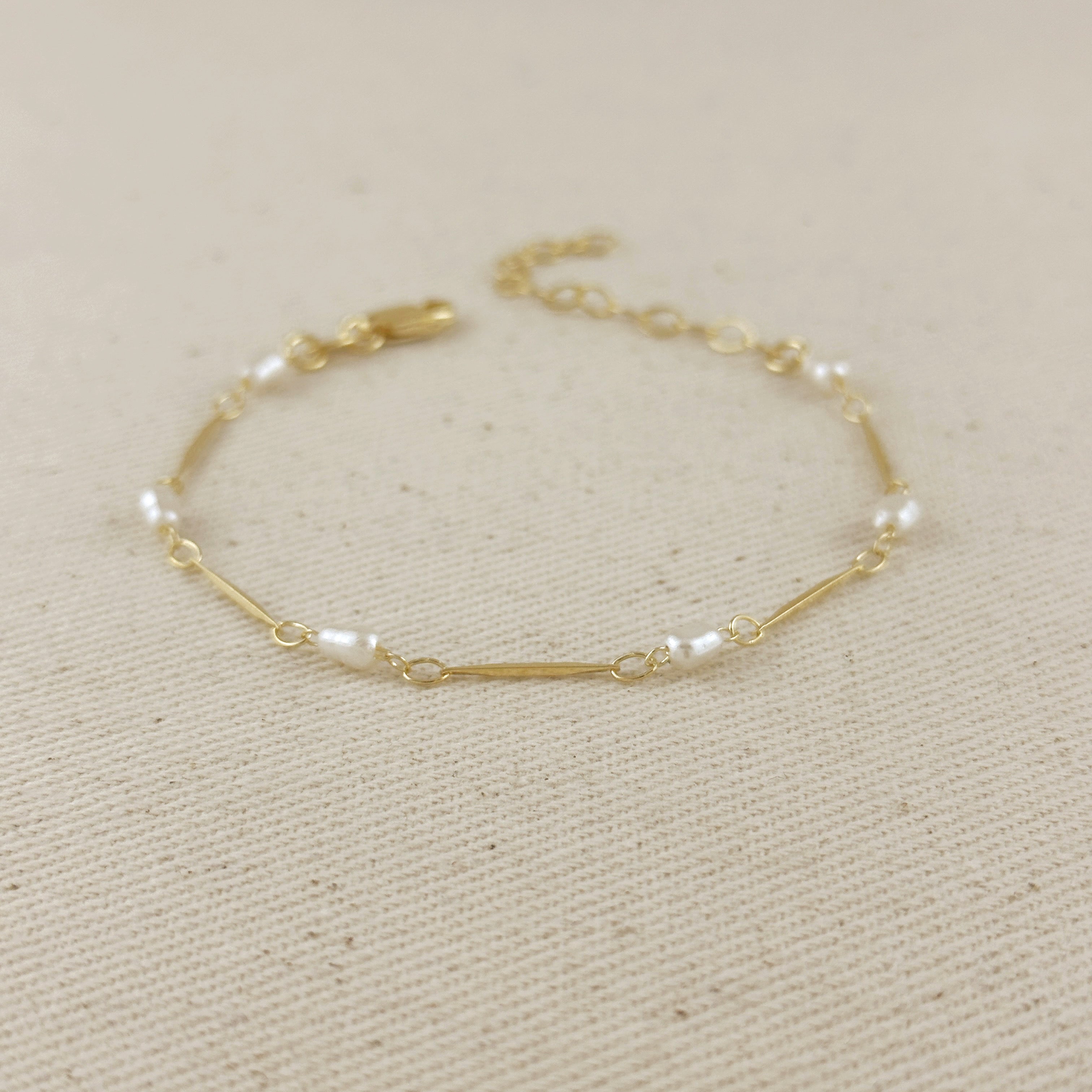 Mondsee 18k Gold Filled Pearl Bead & Straw Bracelet | 18k Gold Filled Jewelry