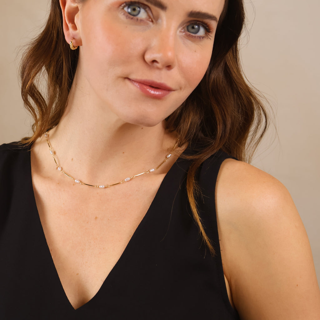 Mondsee 18K Gold Filled Pearl Bead & Straw Necklace | 18k Gold Filled Jewelry