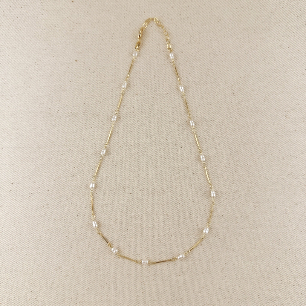 Mondsee 18K Gold Filled Pearl Bead & Straw Necklace | 18k Gold Filled Jewelry