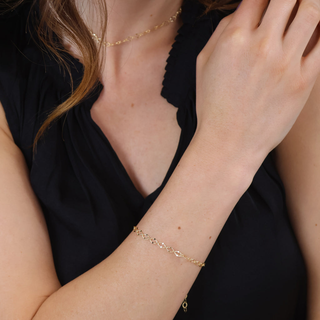 Mondsee 18k Gold Filled Diamond Cut Detailed Chain Bracelet | 18k Gold Filled Jewelry