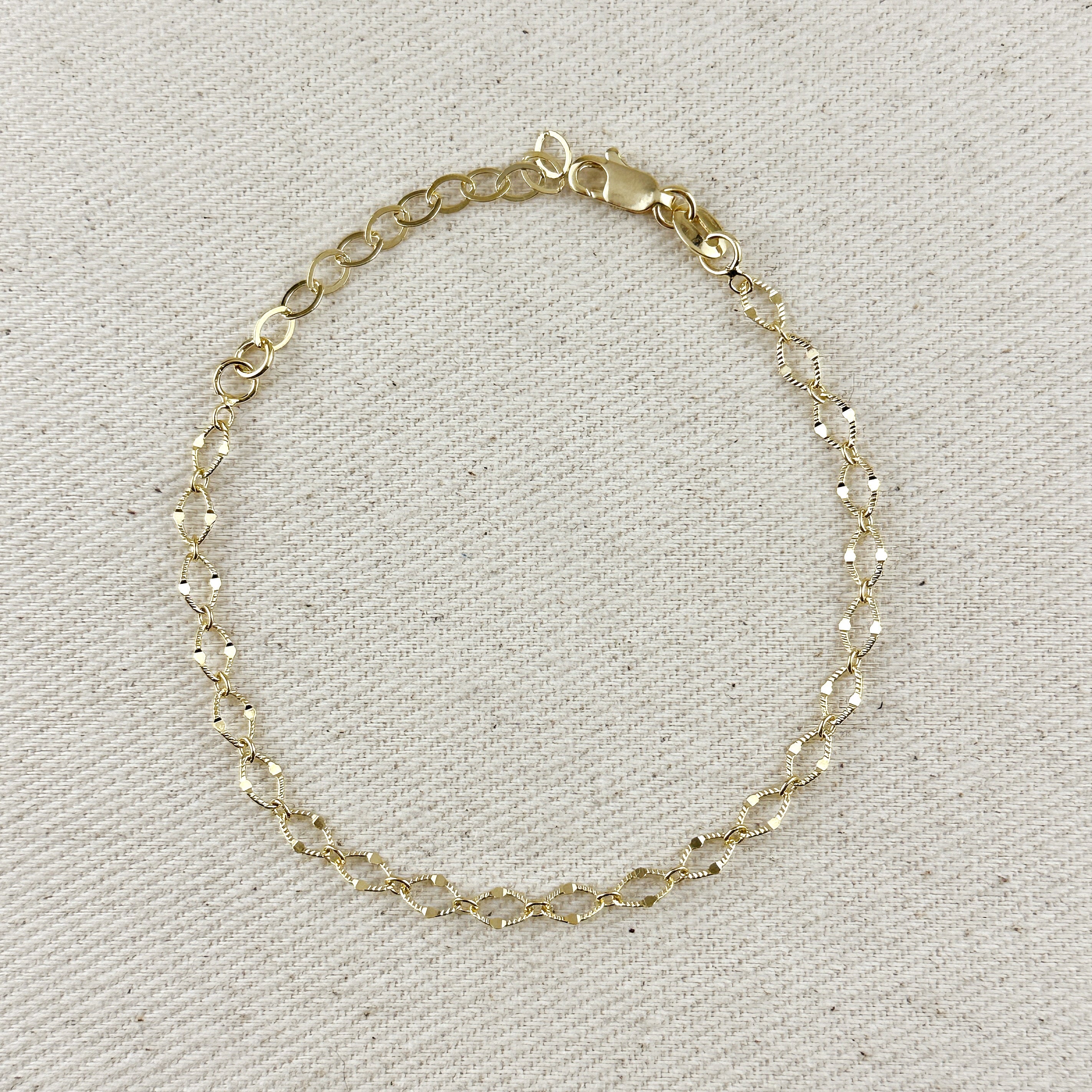 Mondsee 18k Gold Filled Diamond Cut Detailed Chain Bracelet | 18k Gold Filled Jewelry