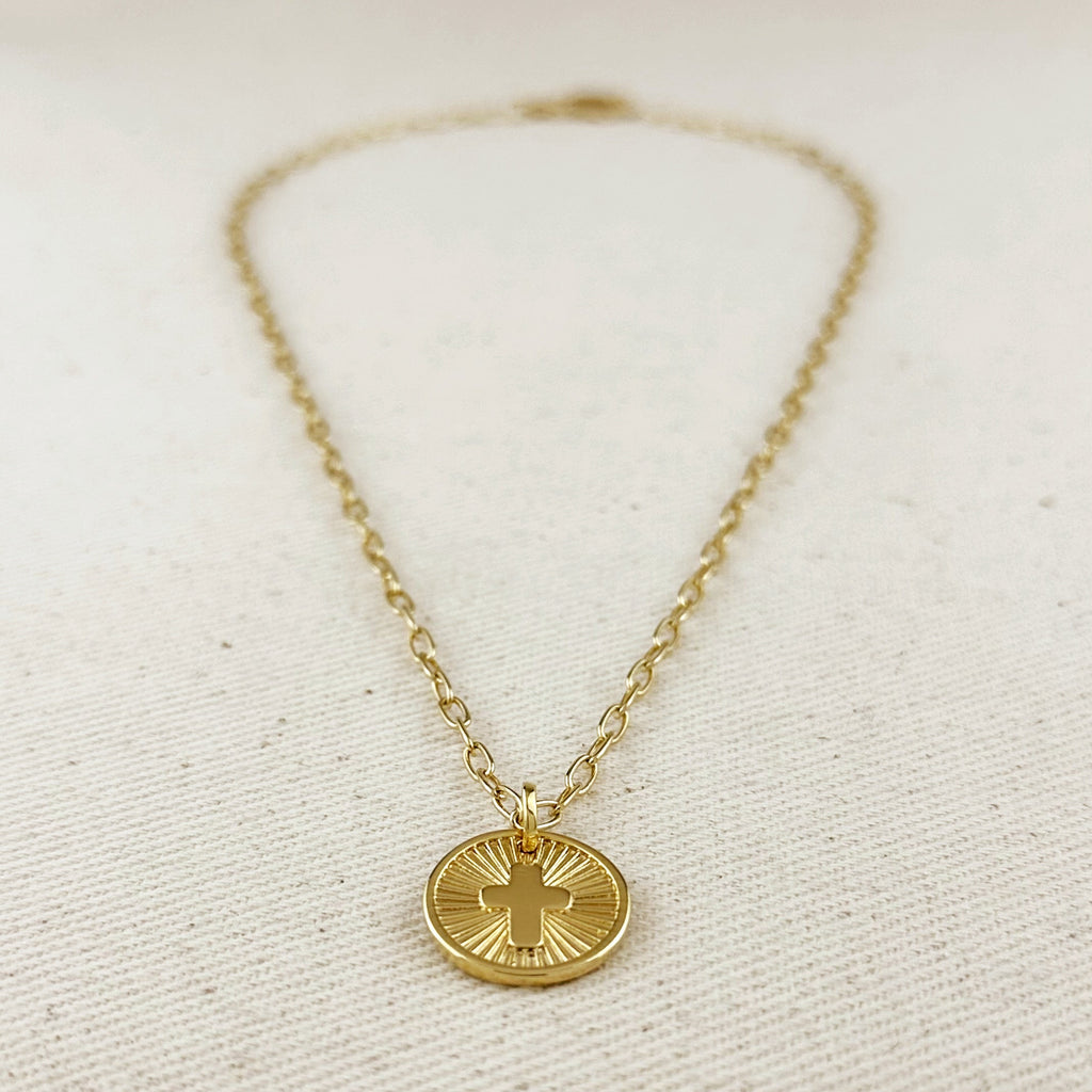 Mondsee 18k Gold Filled Cross Plate Charm Necklace | 18k Gold Filled Jewelry