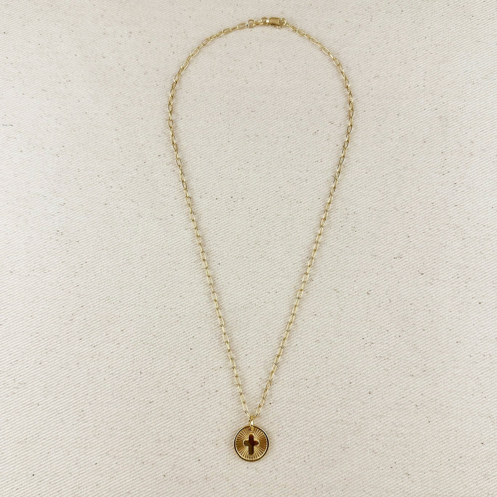 Mondsee 18k Gold Filled Cross Plate Charm Necklace | 18k Gold Filled Jewelry