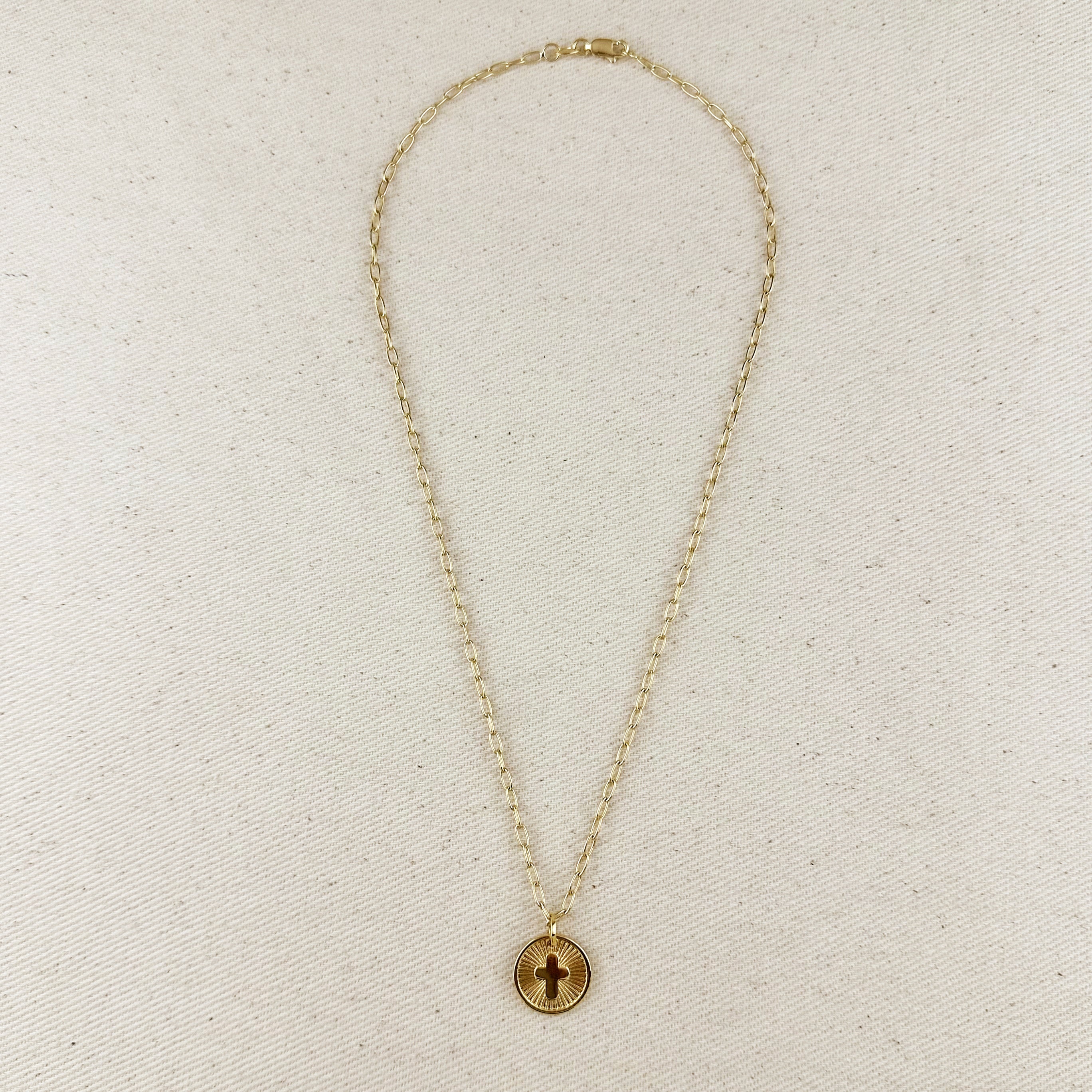 Mondsee 18k Gold Filled Cross Plate Charm Necklace | 18k Gold Filled Jewelry