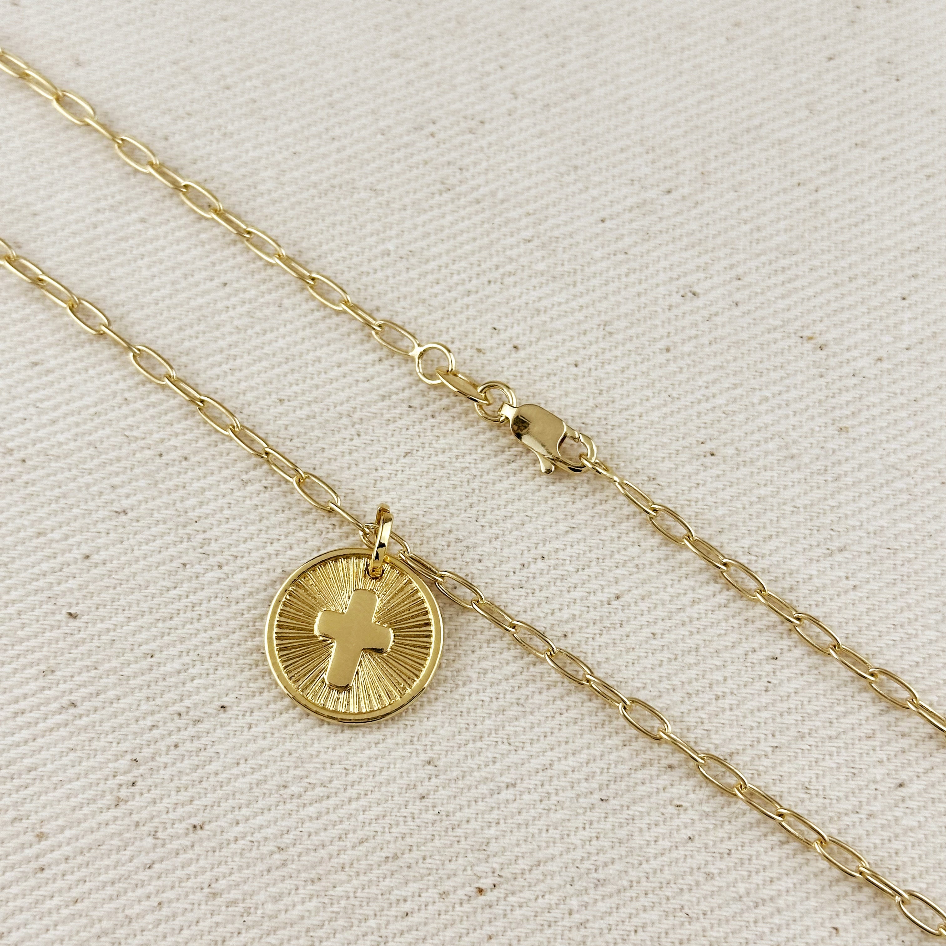 Mondsee 18k Gold Filled Cross Plate Charm Necklace | 18k Gold Filled Jewelry