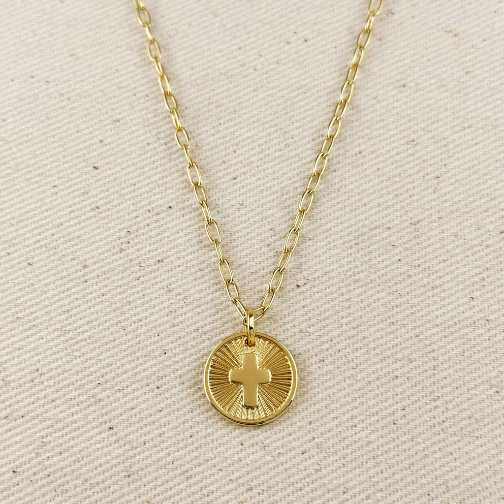 Mondsee 18k Gold Filled Cross Plate Charm Necklace | 18k Gold Filled Jewelry
