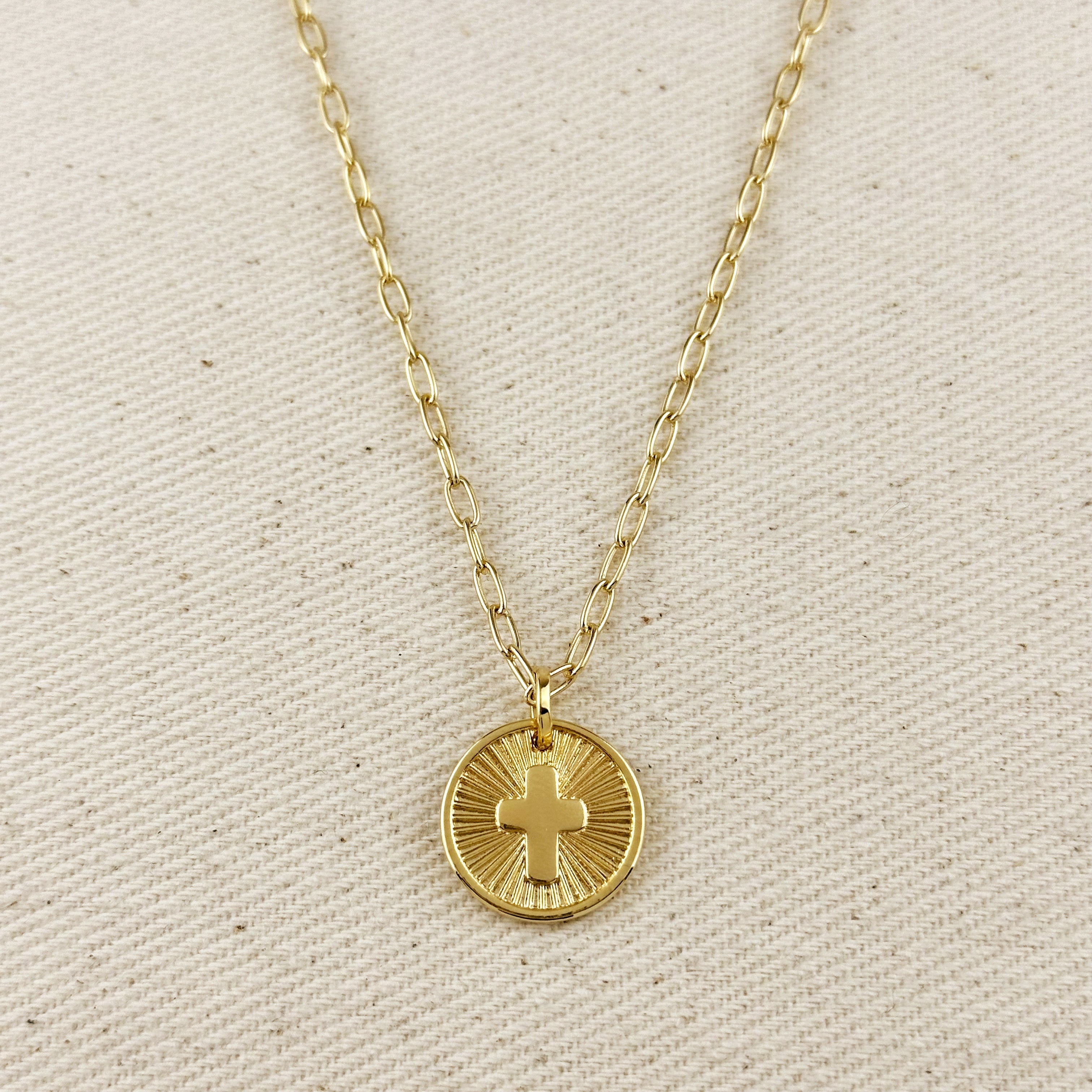 Mondsee 18k Gold Filled Cross Plate Charm Necklace | 18k Gold Filled Jewelry