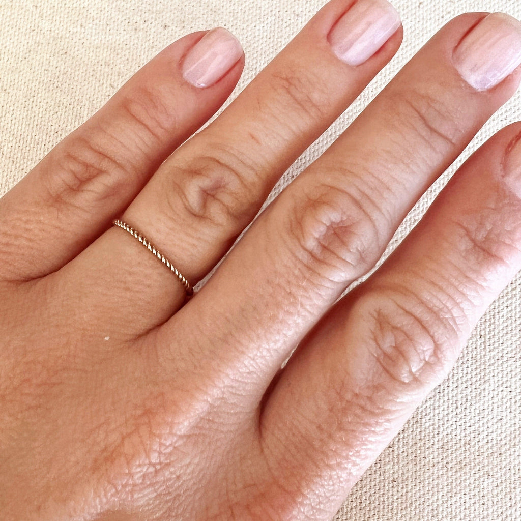 Mondsee 14k Gold Filled 1mm Twisted Stackable Ring | 18k Gold Filled Jewelry