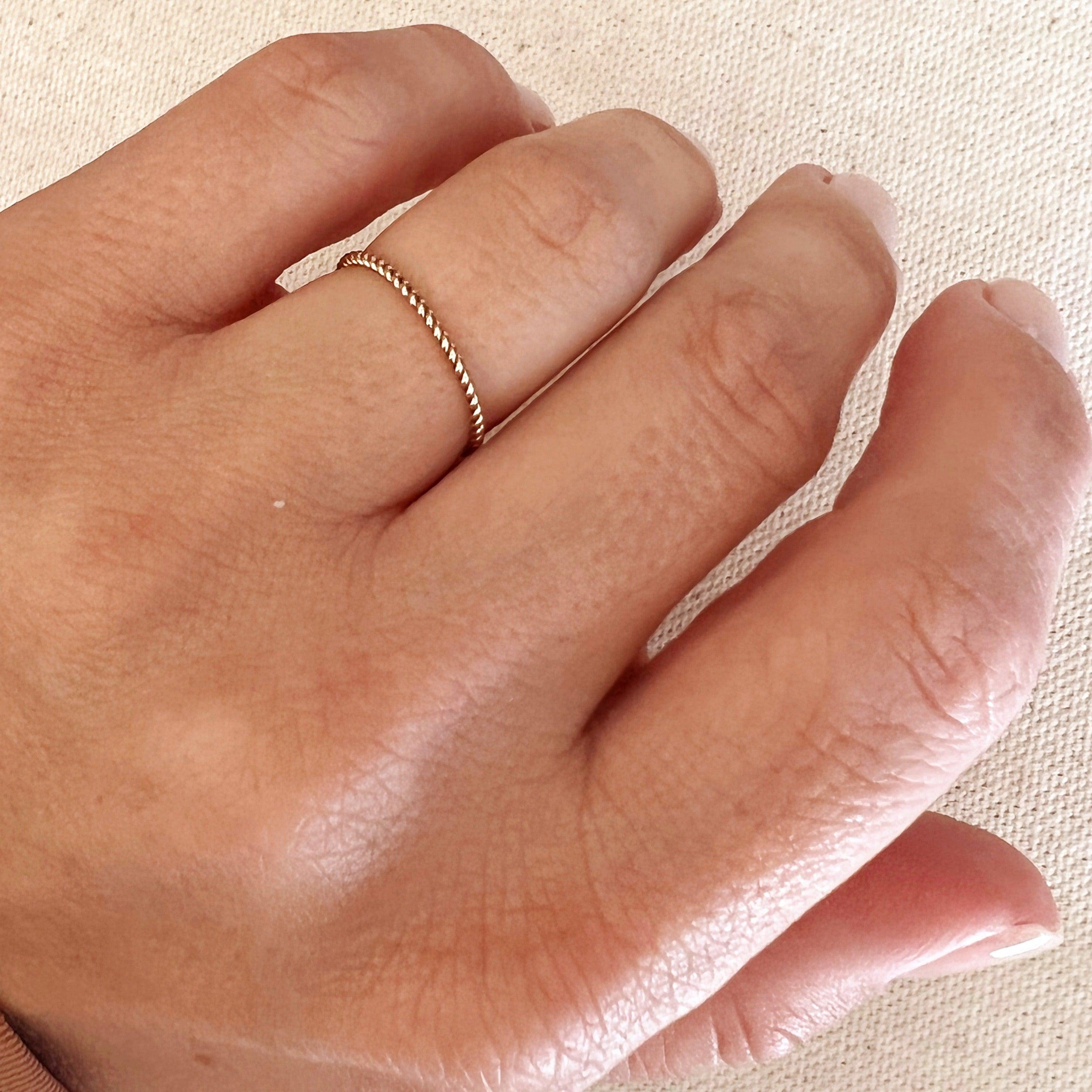 Mondsee 14k Gold Filled 1mm Twisted Stackable Ring | 18k Gold Filled Jewelry