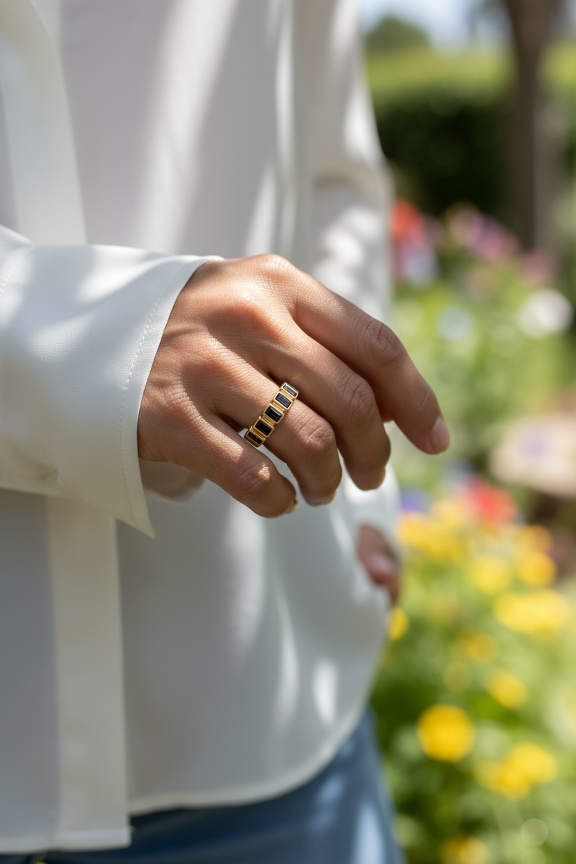 Mondsee 18k Gold Filled Chunky Black Onyx CZ Eternity Band Ring | 18k Gold Filled Jewelry