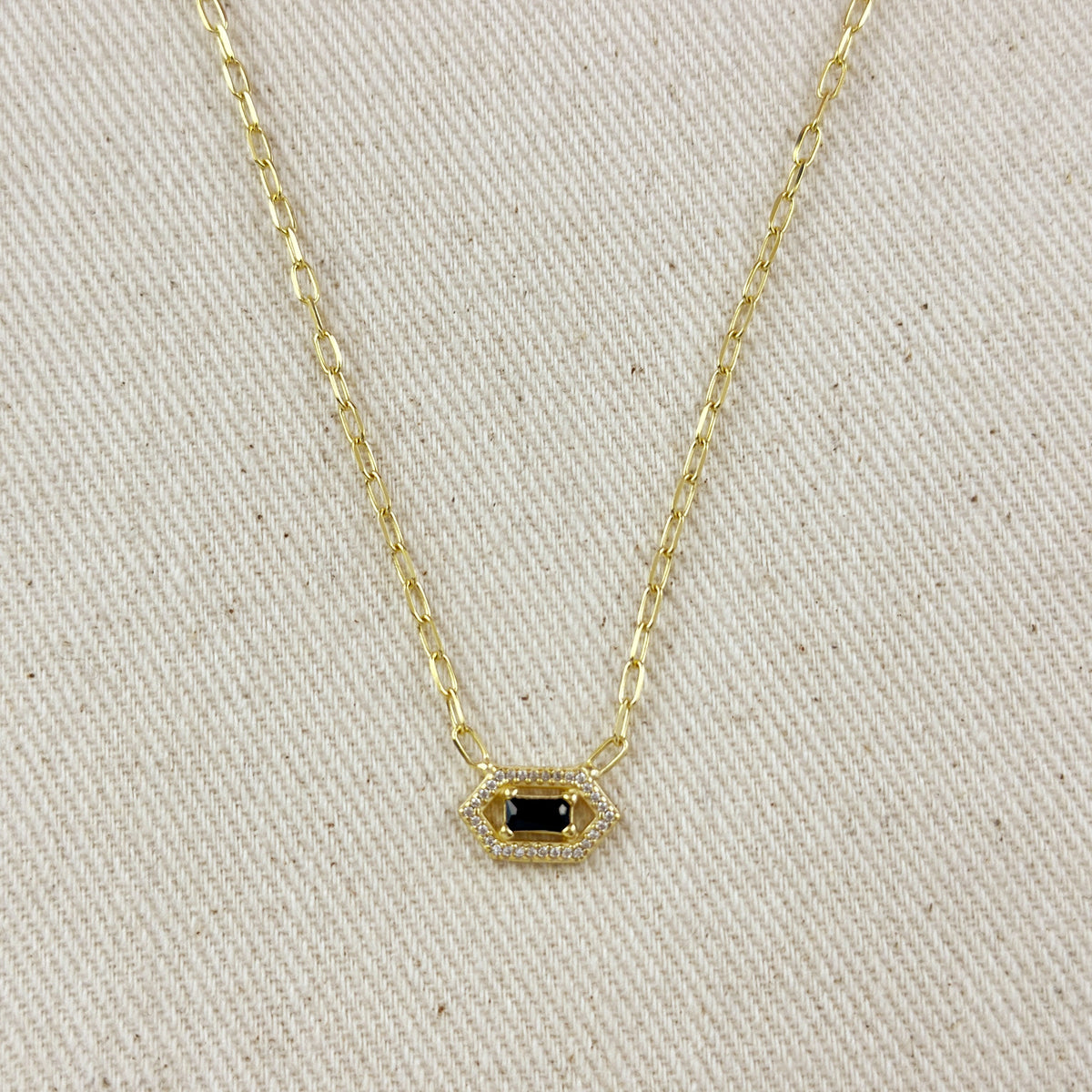 18k Gold Vermeil Fancy Birthstone Baguette Necklace – Special Black Onyx CZ