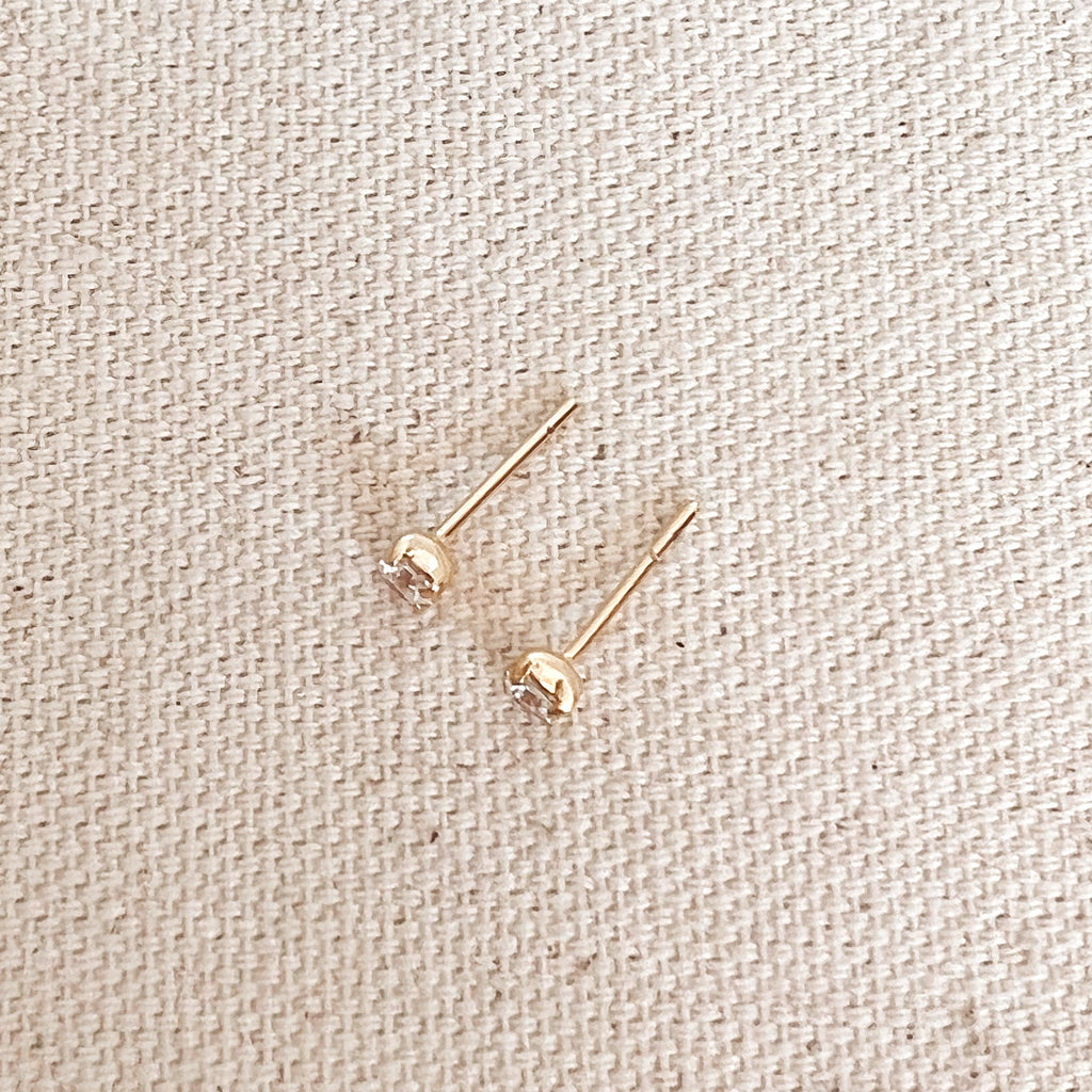 Mondsee 18k Gold Filled 2mm Clear Cubic Zirconia Stud | 18k Gold Filled Jewelry