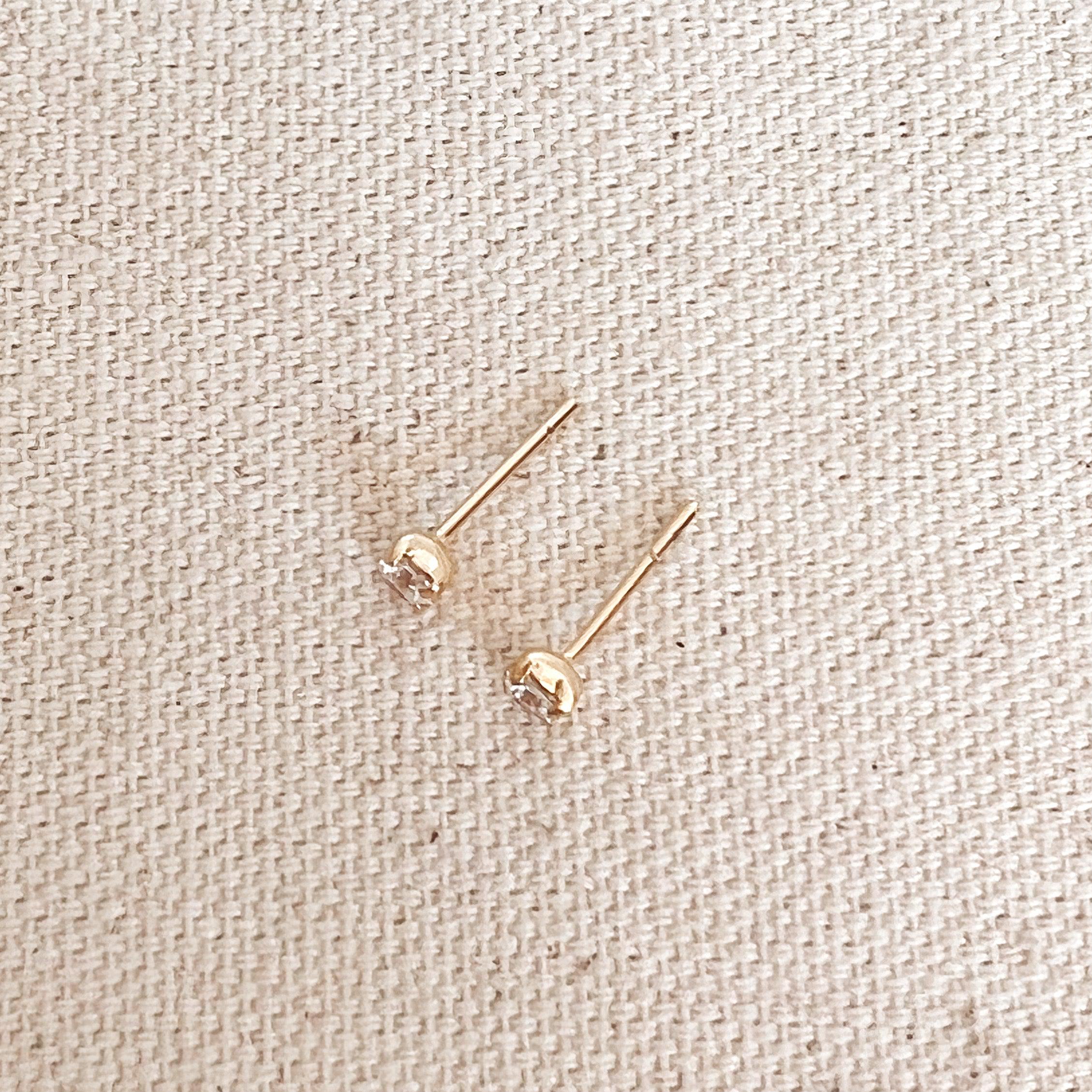 Mondsee 18k Gold Filled 2mm Clear Cubic Zirconia Stud | 18k Gold Filled Jewelry