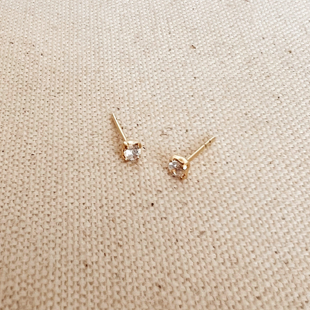 Mondsee 18k Gold Filled 2mm Clear Cubic Zirconia Stud | 18k Gold Filled Jewelry