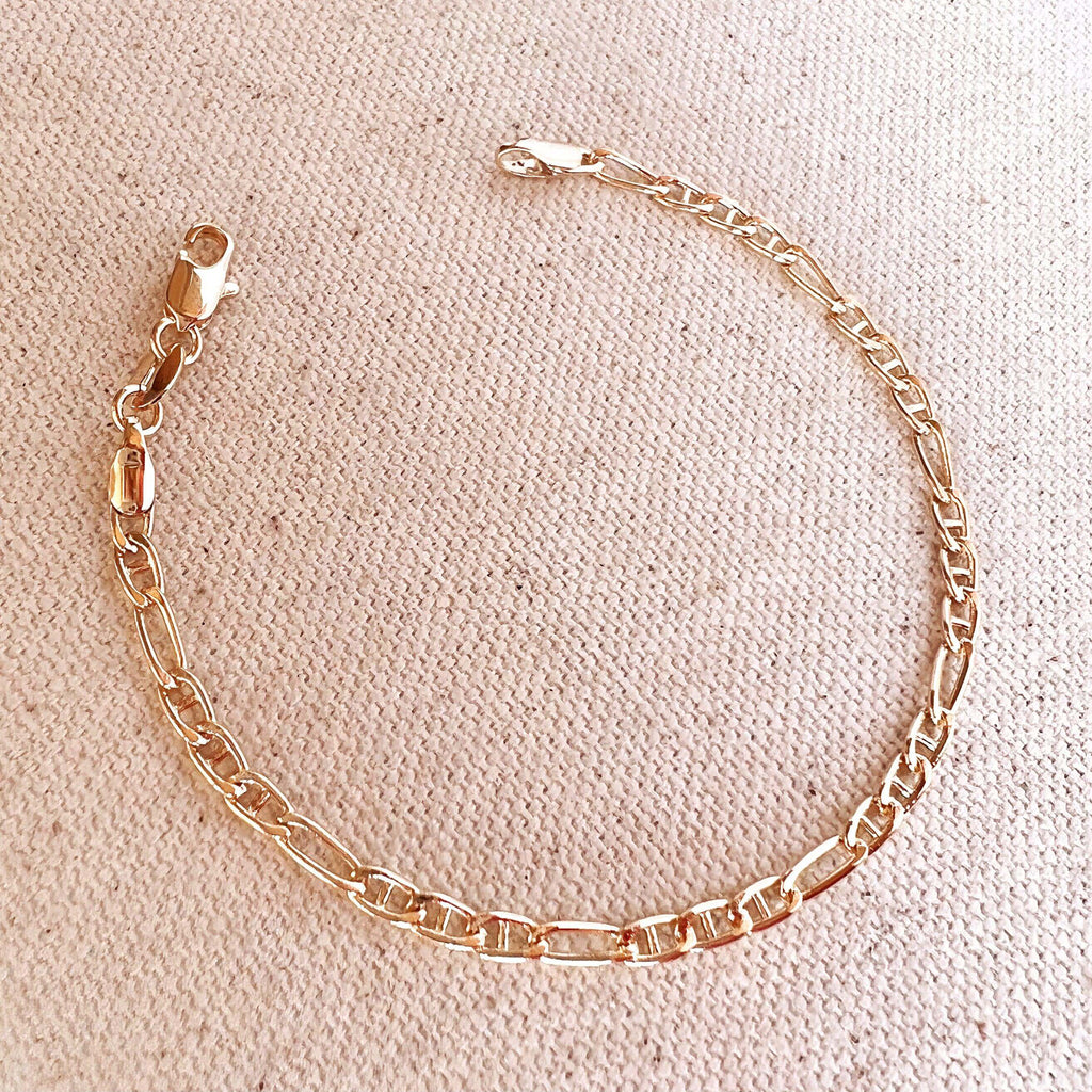 Mondsee 18k Gold Filled 3.5mm Figaro Mariner Bracelet | 18k Gold Filled Jewelry