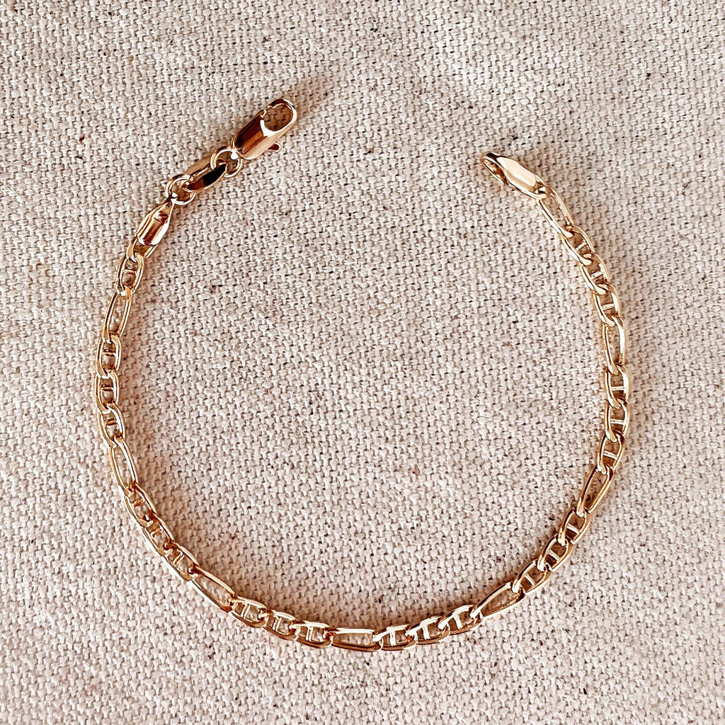 Mondsee 18k Gold Filled 3.5mm Figaro Mariner Bracelet | 18k Gold Filled Jewelry
