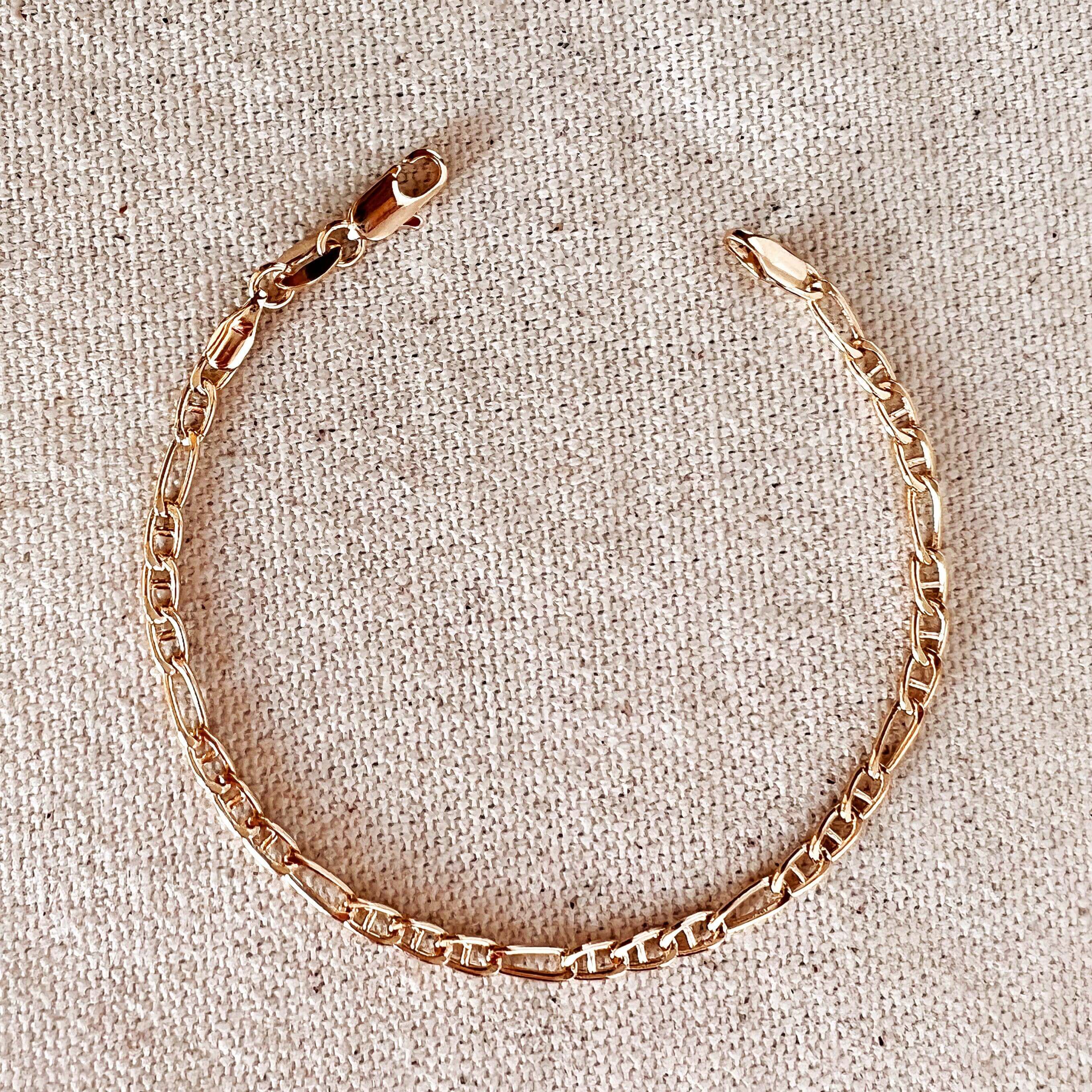 Mondsee 18k Gold Filled 3.5mm Figaro Mariner Bracelet | 18k Gold Filled Jewelry