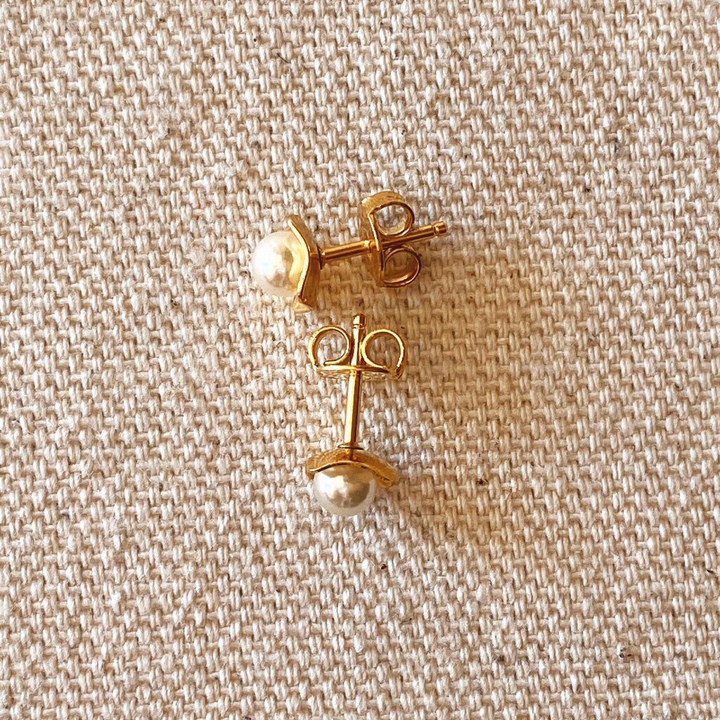 Mondsee 18k Gold Filled 4mm Simulated Pearl Stud | 18k Gold Filled Jewelry