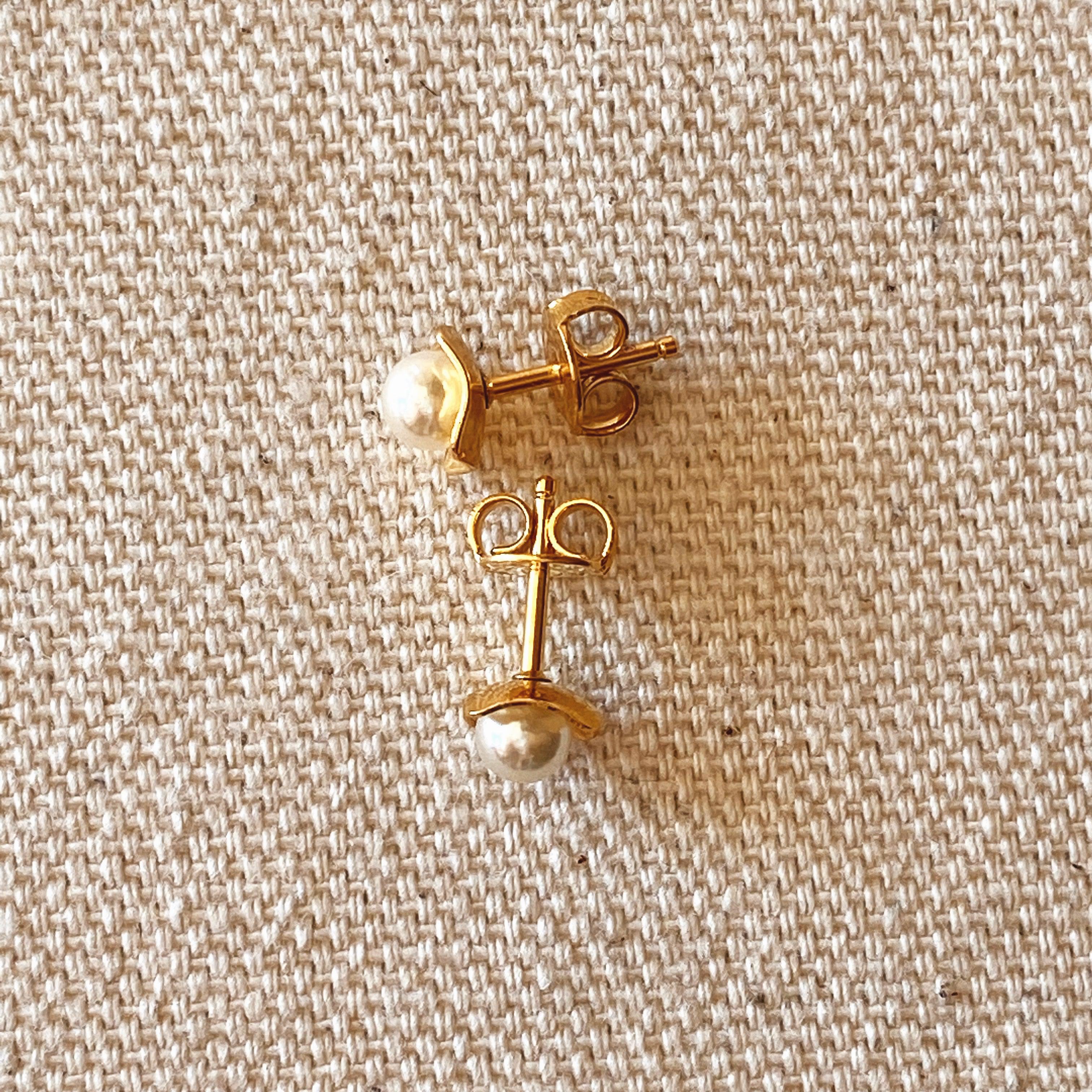 Mondsee 18k Gold Filled 4mm Simulated Pearl Stud | 18k Gold Filled Jewelry