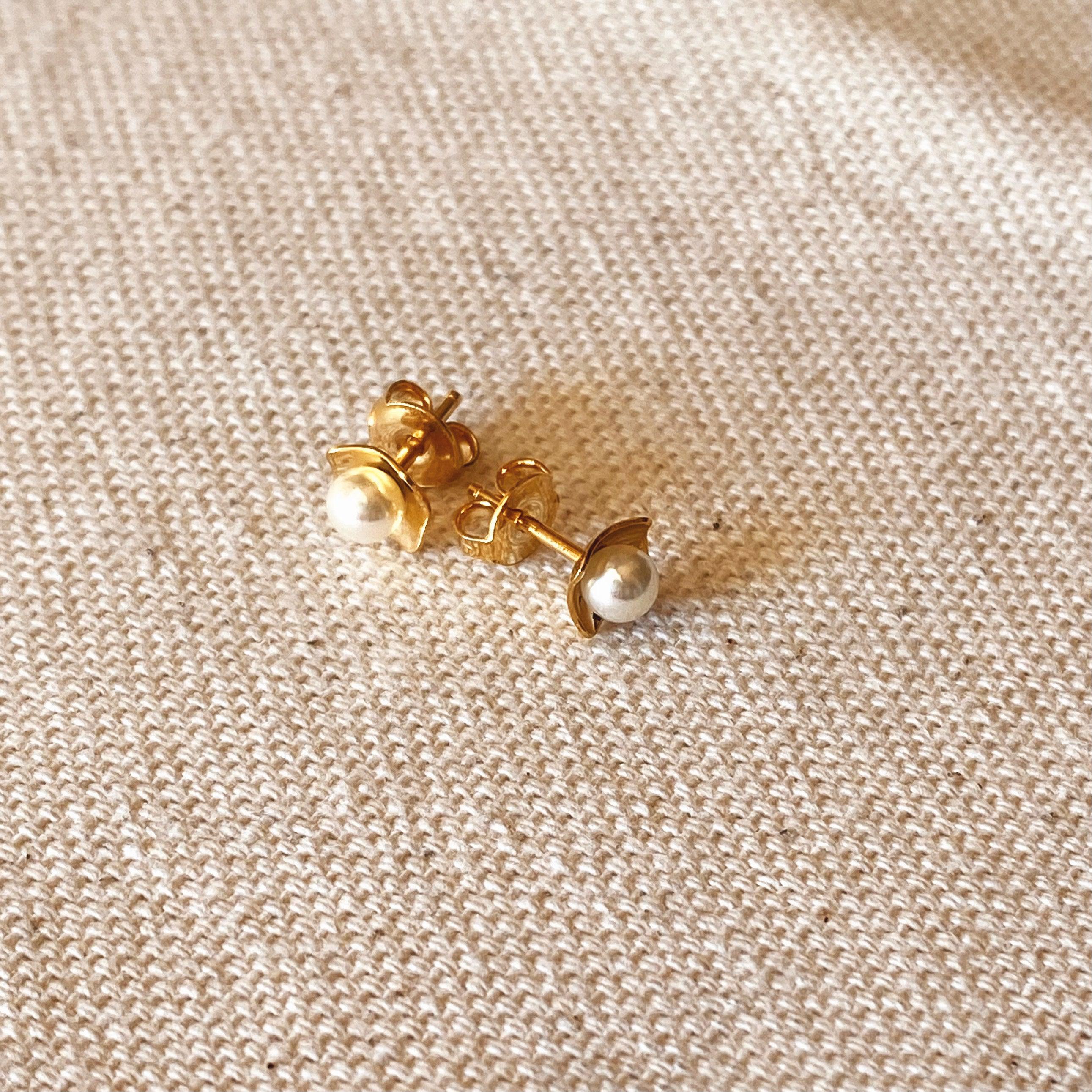 Mondsee 18k Gold Filled 4mm Simulated Pearl Stud | 18k Gold Filled Jewelry