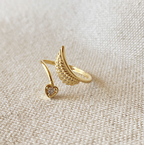 GoldFi 18k Gold Filled Adjustable Open Boho Ring Featuring Heart With Cubic Zirconia And Wing Making
