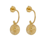 Mondsee 18k Gold Filled C Hoops With Dainty Compass Charm | 18k Gold Filled Jewelry