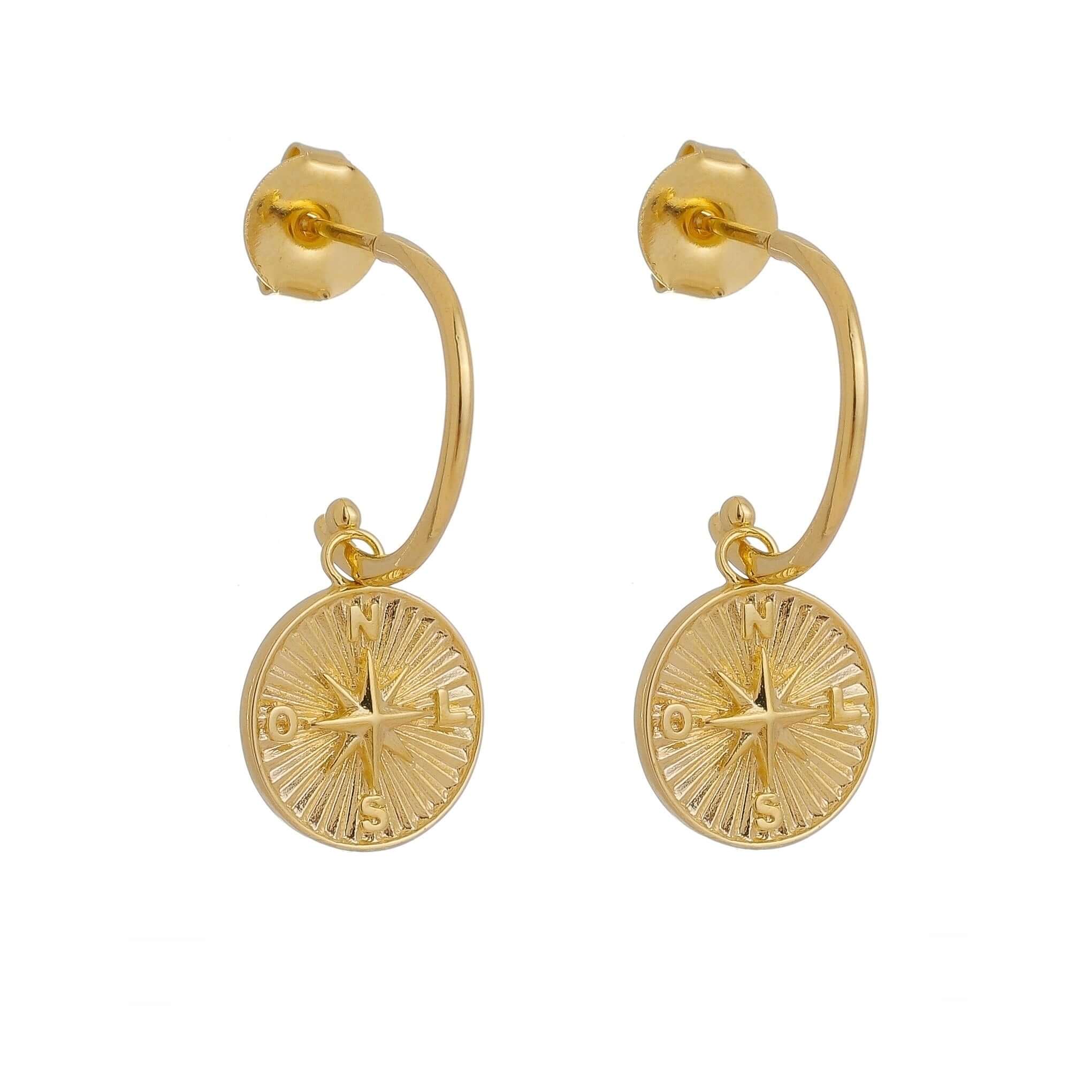 Mondsee 18k Gold Filled C Hoops With Dainty Compass Charm | 18k Gold Filled Jewelry