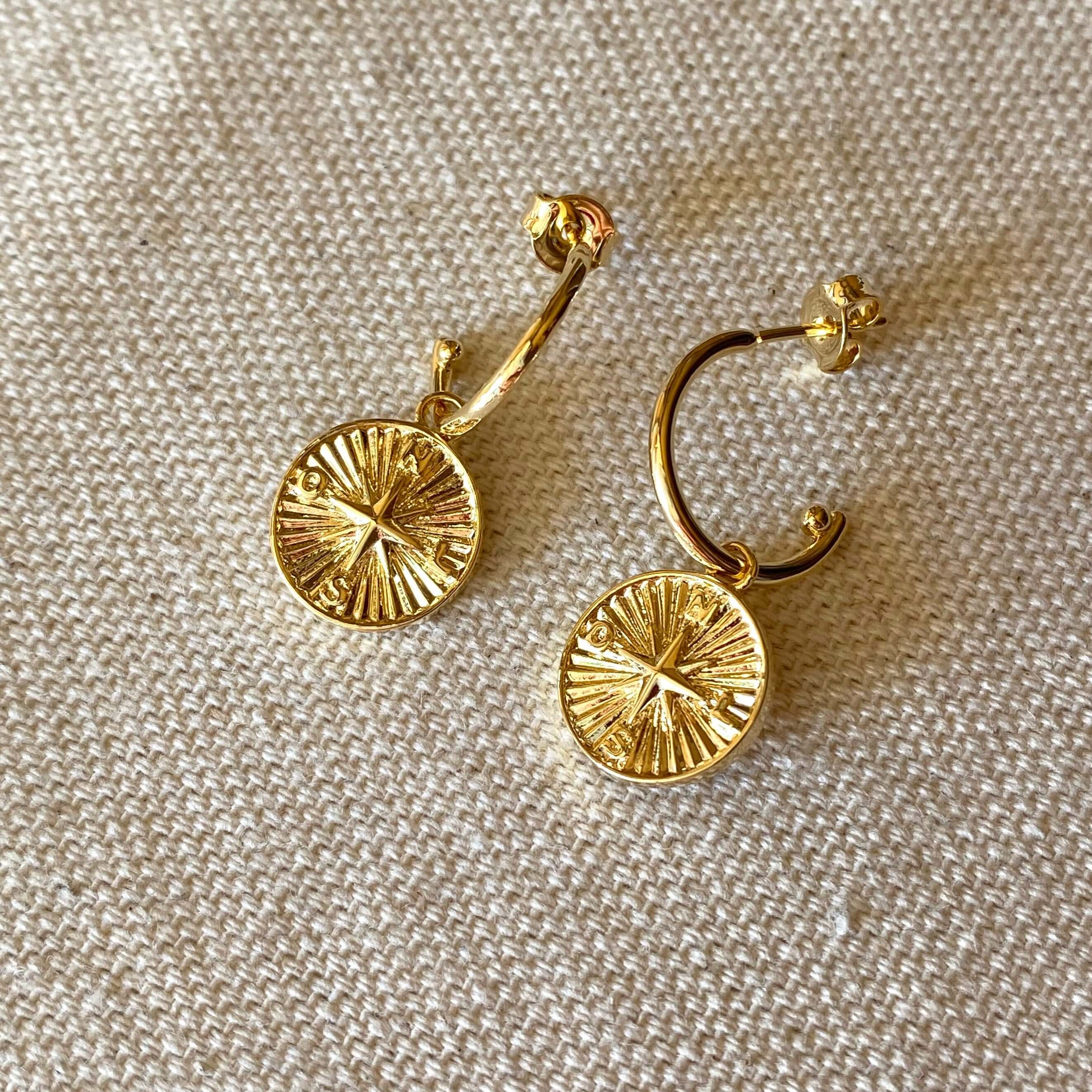 Mondsee 18k Gold Filled C Hoops With Dainty Compass Charm | 18k Gold Filled Jewelry