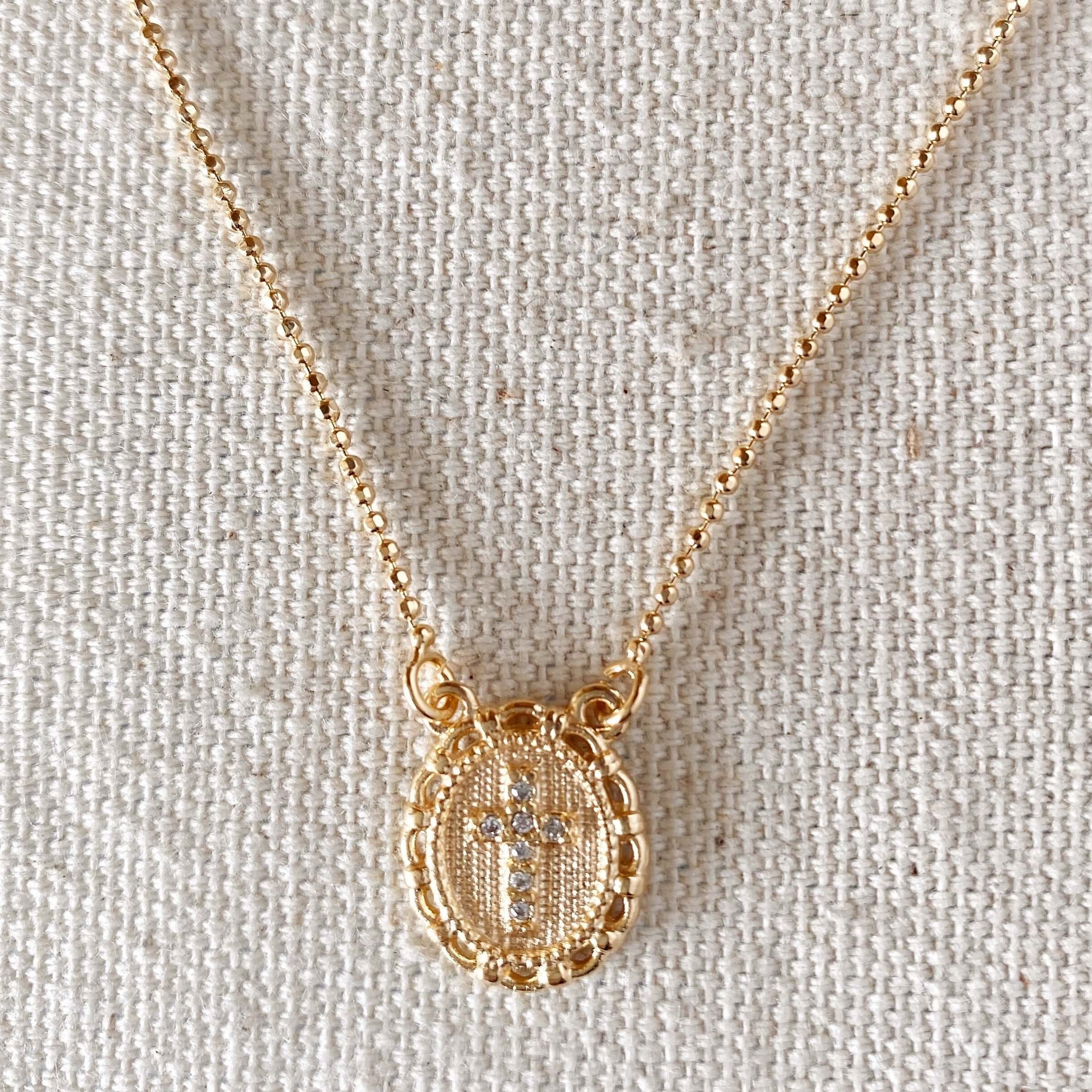 Mondsee 18k Gold Filled Cross Plate Scapular Necklace | 18k Gold Filled Jewelry