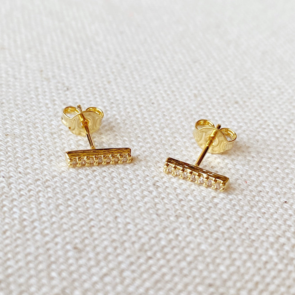 Mondsee 18k Gold Filled Dainty CZ Bar Stud Earrings | 18k Gold Filled Jewelry