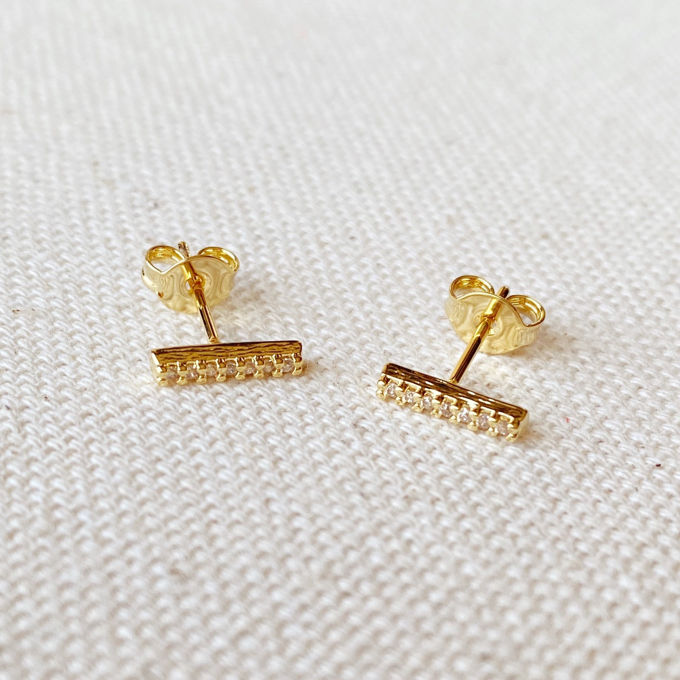 Mondsee 18k Gold Filled Dainty CZ Bar Stud Earrings | 18k Gold Filled Jewelry