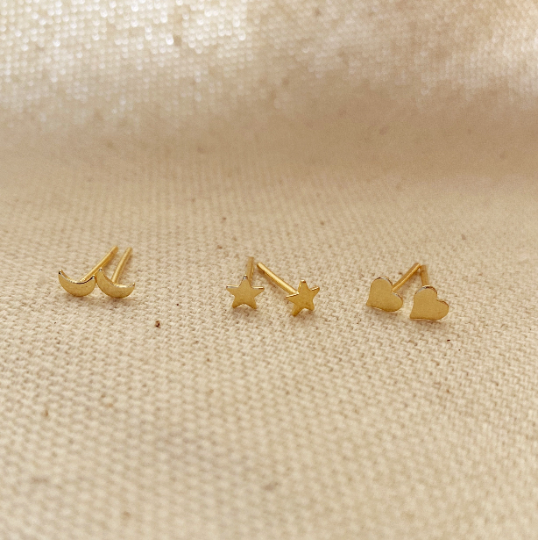 Mondsee 18k Gold Filled Dainty Earrings Trio Set of Star Moon And Heart Studs | 18k Gold Filled Jewelry