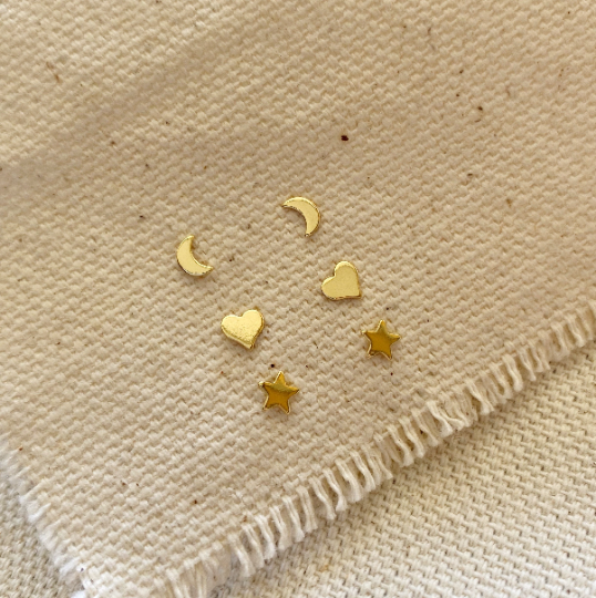 Mondsee 18k Gold Filled Dainty Earrings Trio Set of Star Moon And Heart Studs | 18k Gold Filled Jewelry