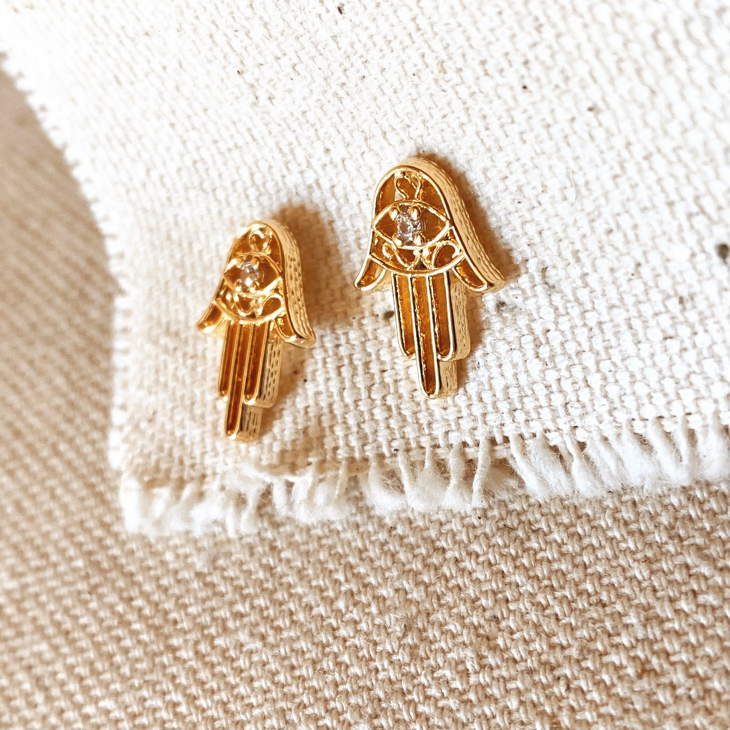 Mondsee 18k Gold Filled Dainty Hamsa Stud Earrings | 18k Gold Filled Jewelry