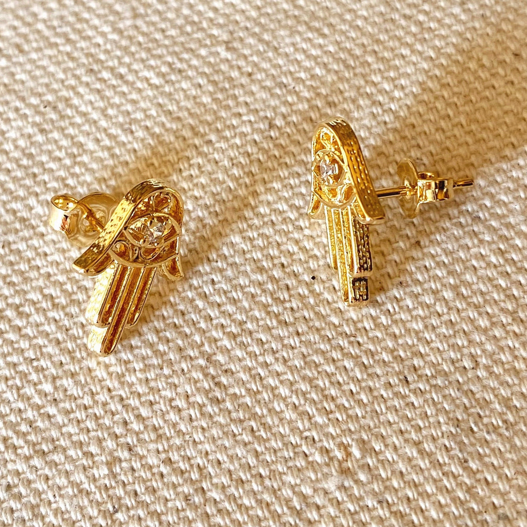 Mondsee 18k Gold Filled Dainty Hamsa Stud Earrings | 18k Gold Filled Jewelry