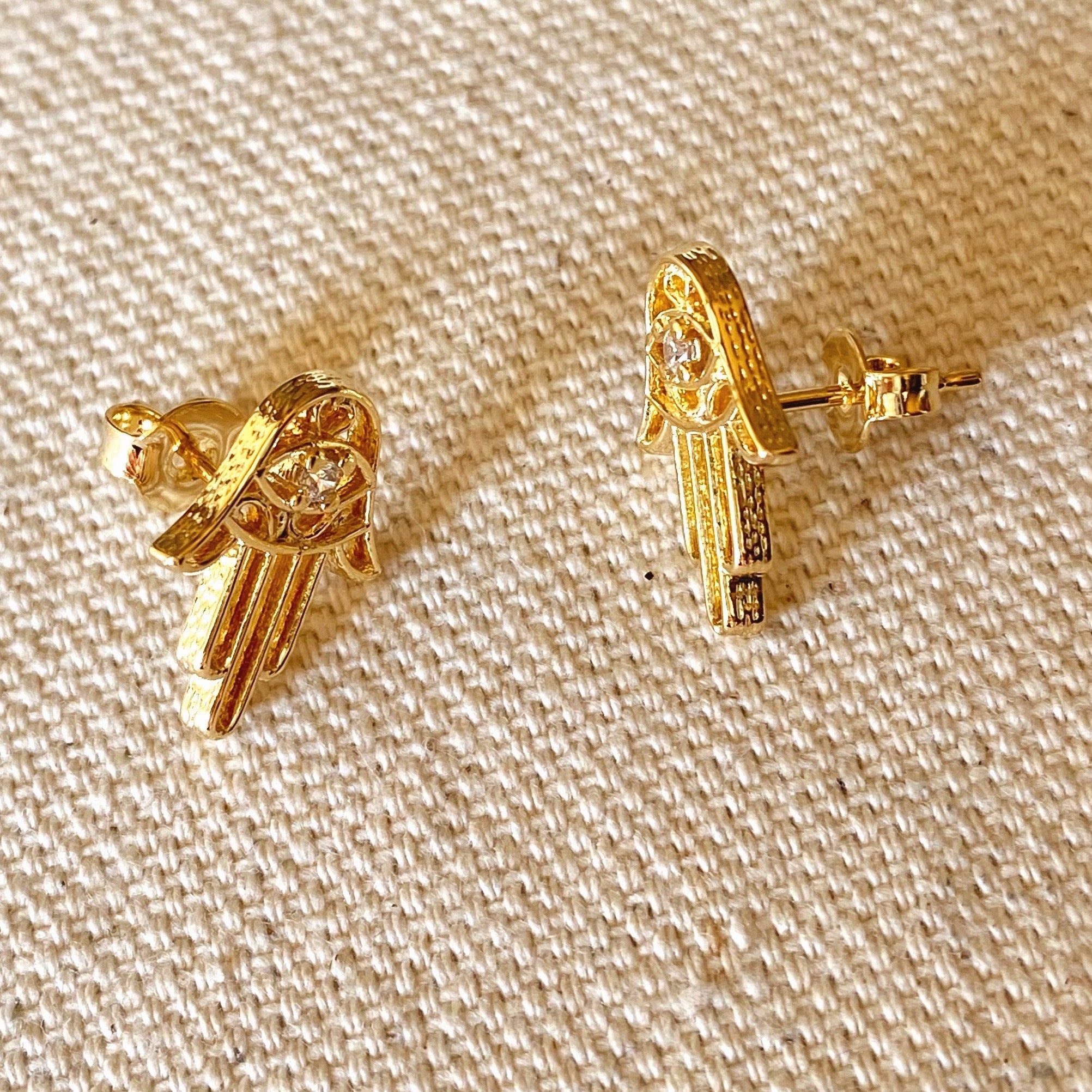 Mondsee 18k Gold Filled Dainty Hamsa Stud Earrings | 18k Gold Filled Jewelry