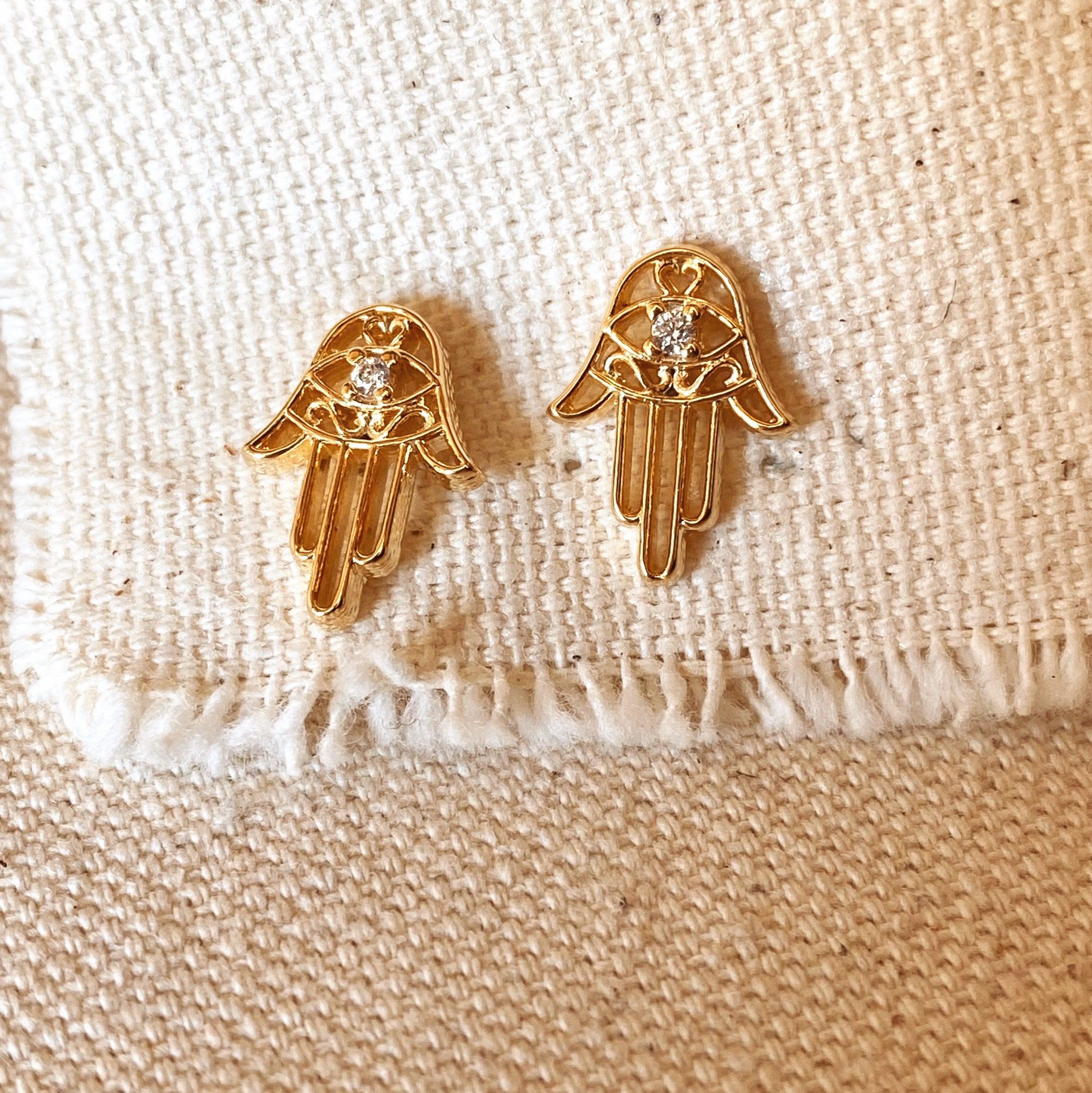 Mondsee 18k Gold Filled Dainty Hamsa Stud Earrings | 18k Gold Filled Jewelry