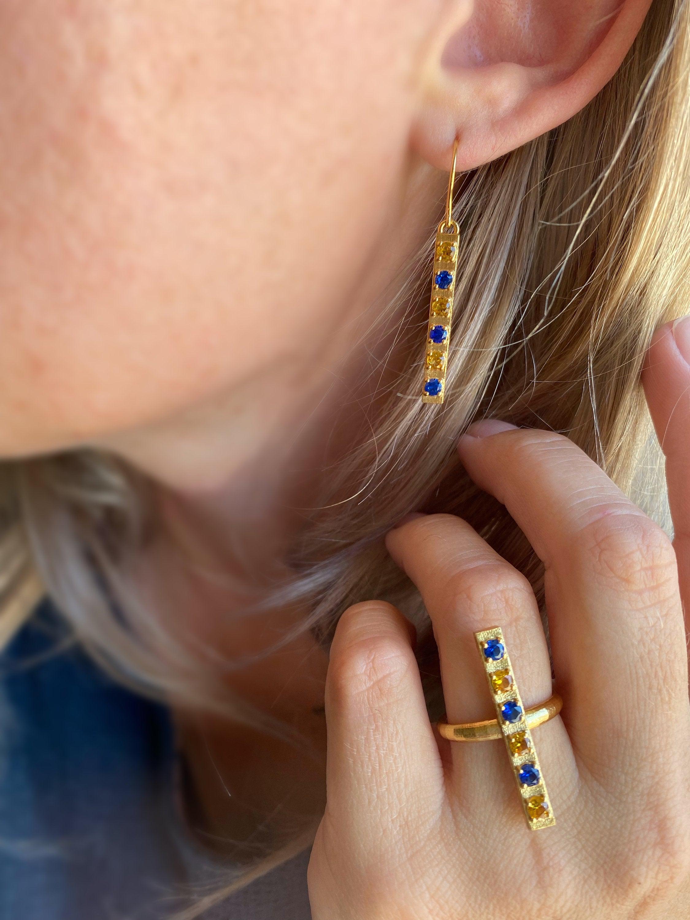 Mondsee 18k Gold Filled Delicate Bar Sapphire And Topaz Cubic Zirconia | 18k Gold Filled Jewelry