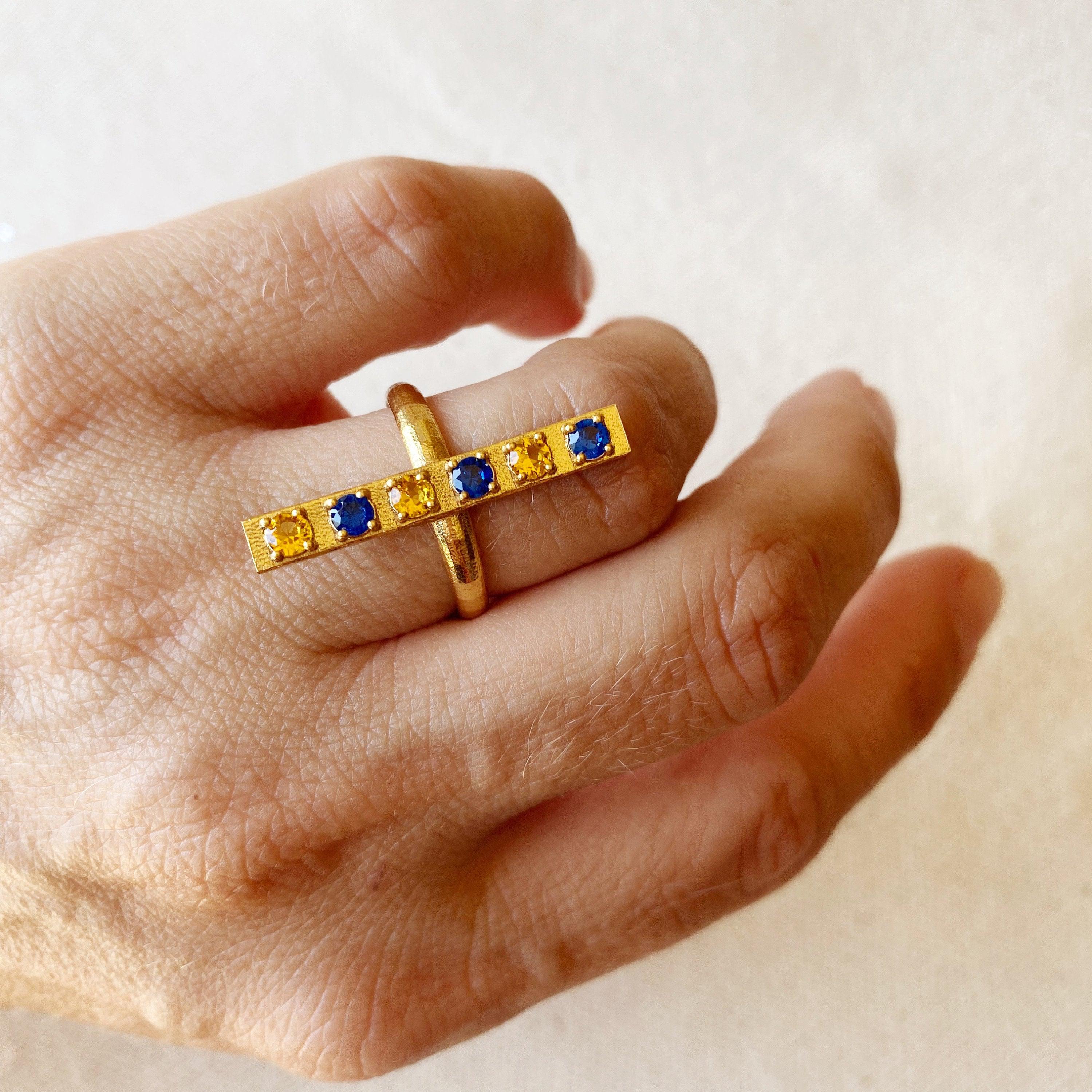 Mondsee 18k Gold Filled Delicate Bar Sapphire And Topaz Cubic Zirconia | 18k Gold Filled Jewelry